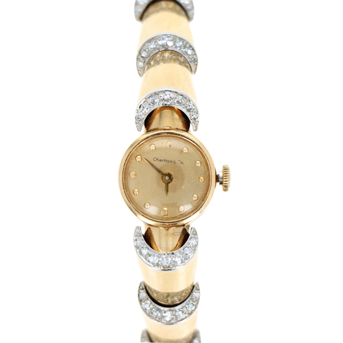 Retro 14K Yellow Gold Diamond Peekaboo Bracelet Watch c.1950’s