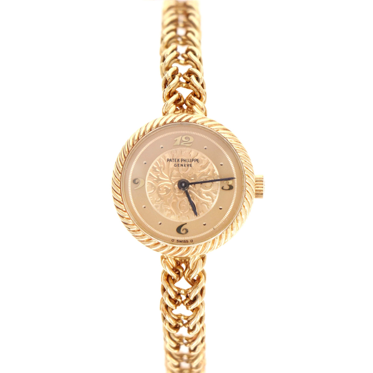 Vintage Patek Philippe Calatrava Ref 4512/2 18K Yellow Gold 21mm Two Tone Gilded With Hand Engraved Center & Breguet Numeral Dial Ladies Mechanical Watch - Queen May