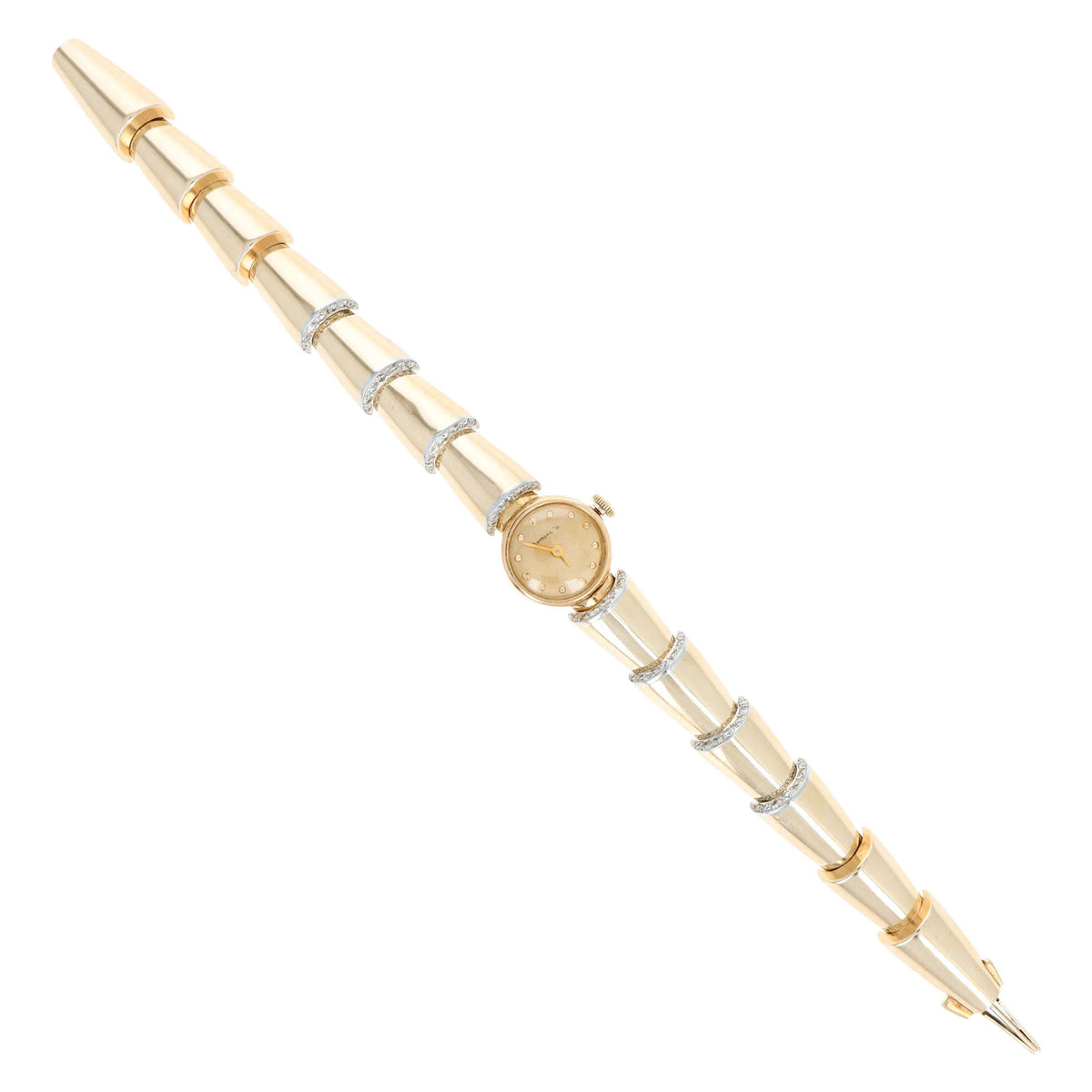 Retro 14K Yellow Gold Diamond Peekaboo Bracelet Watch c.1950’s
