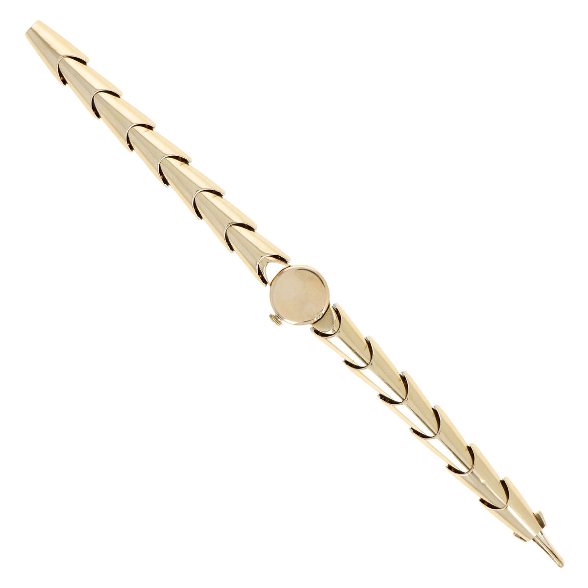 Retro 14K Yellow Gold Diamond Peekaboo Bracelet Watch c.1950’s