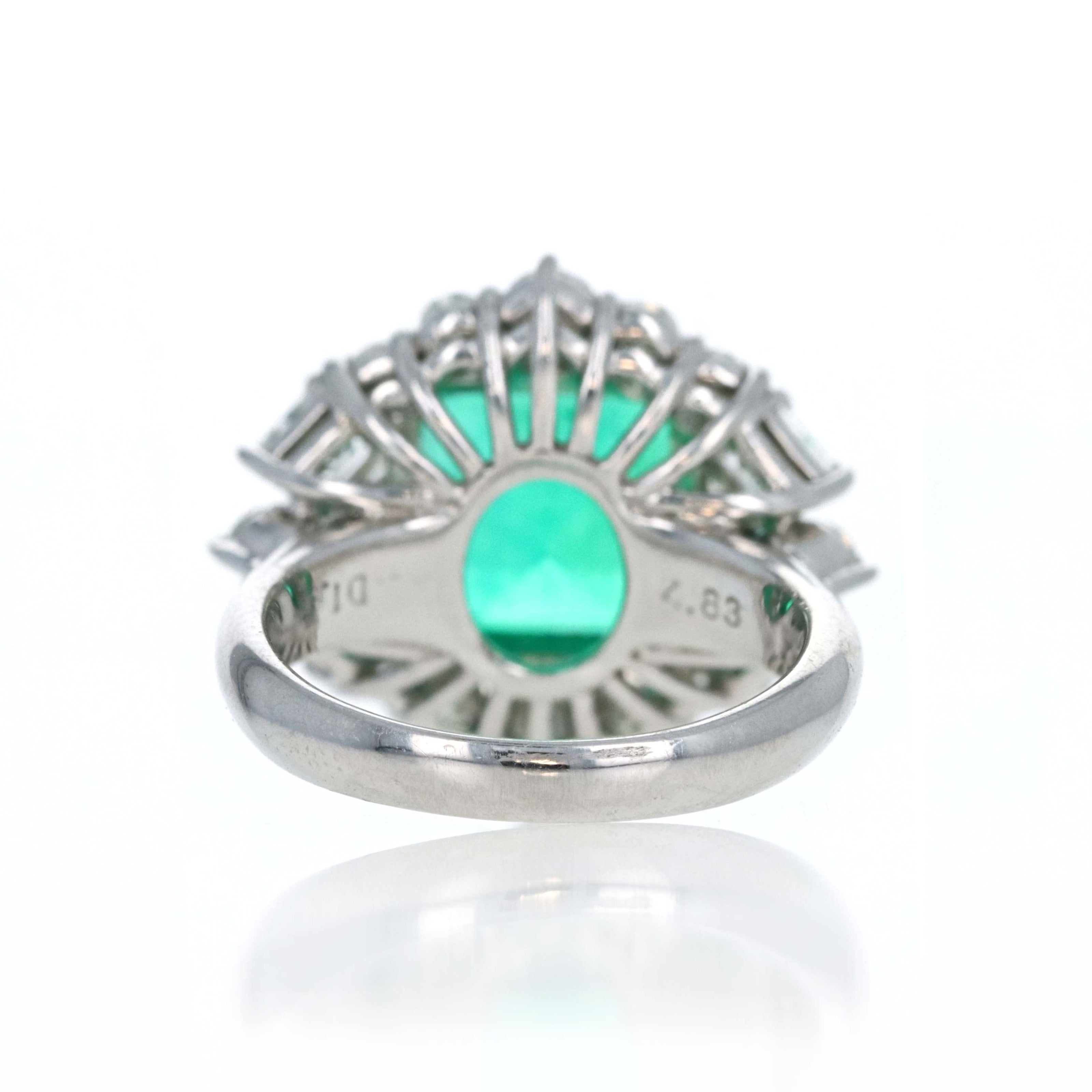 Platinum 4.83 Carat Colombian Emerald Diamond Accented Ring - Queen May