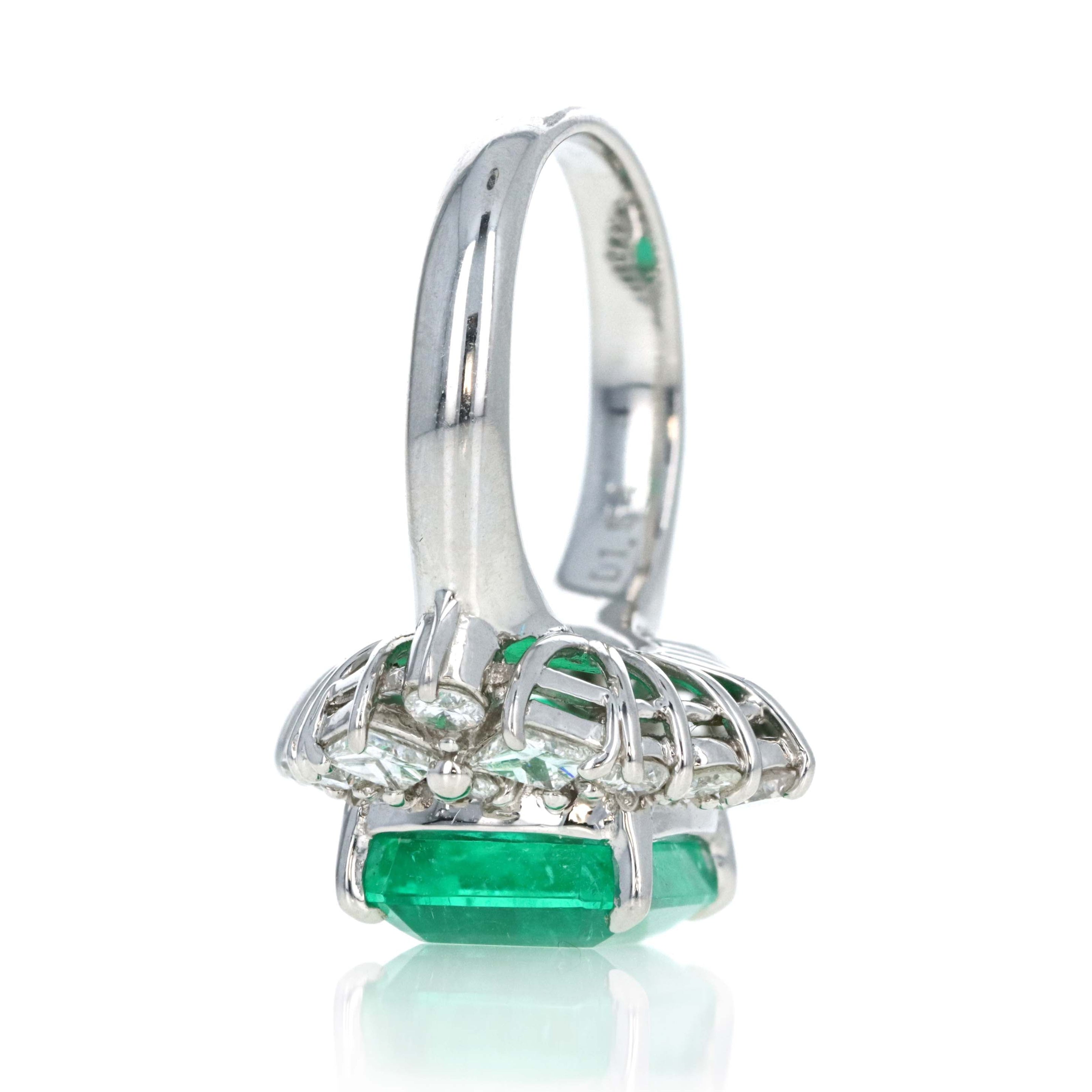 Platinum 4.83 Carat Colombian Emerald Diamond Accented Ring - Queen May