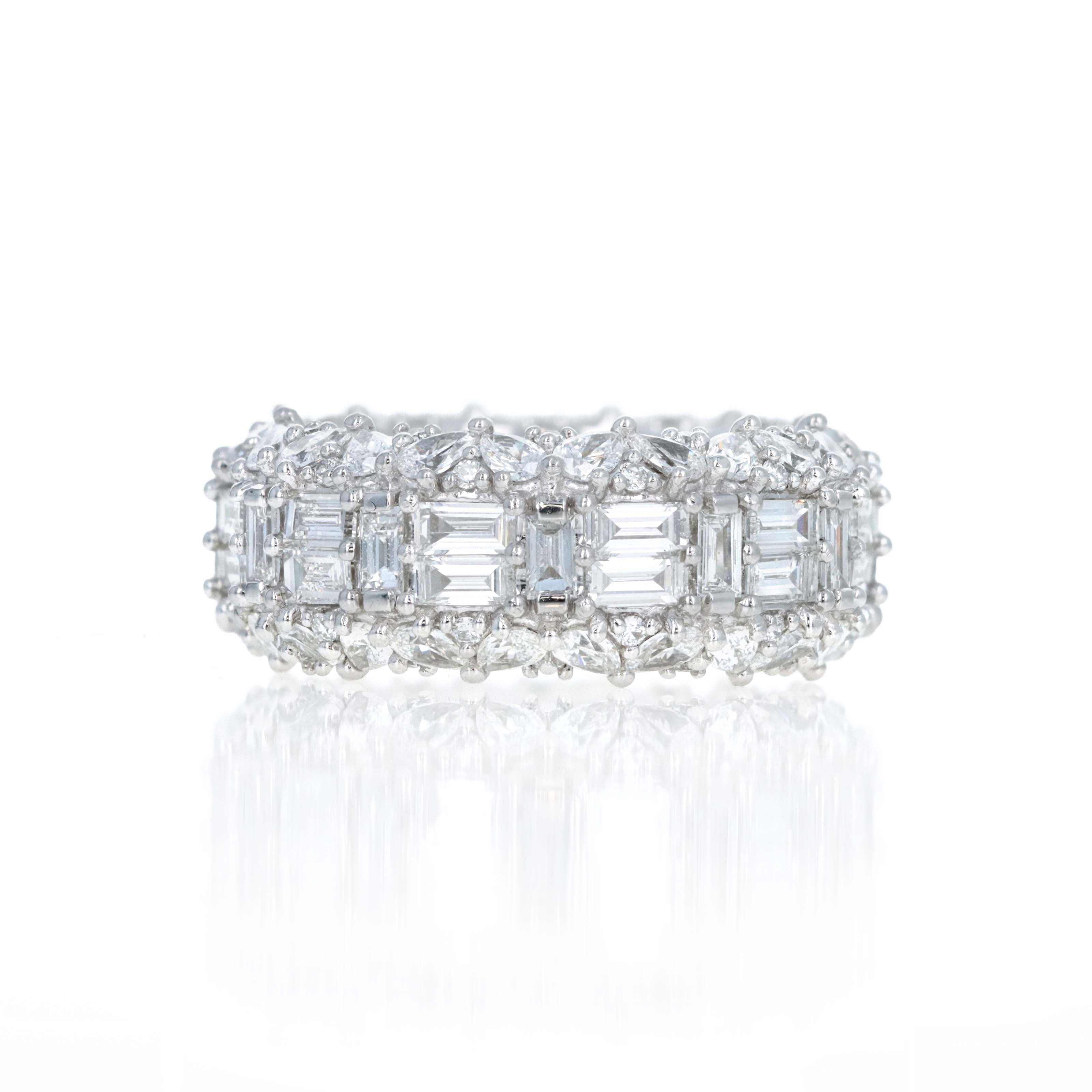 Platinum 5.36 Carat Diamond Fancy Shape Pave Band - Queen May