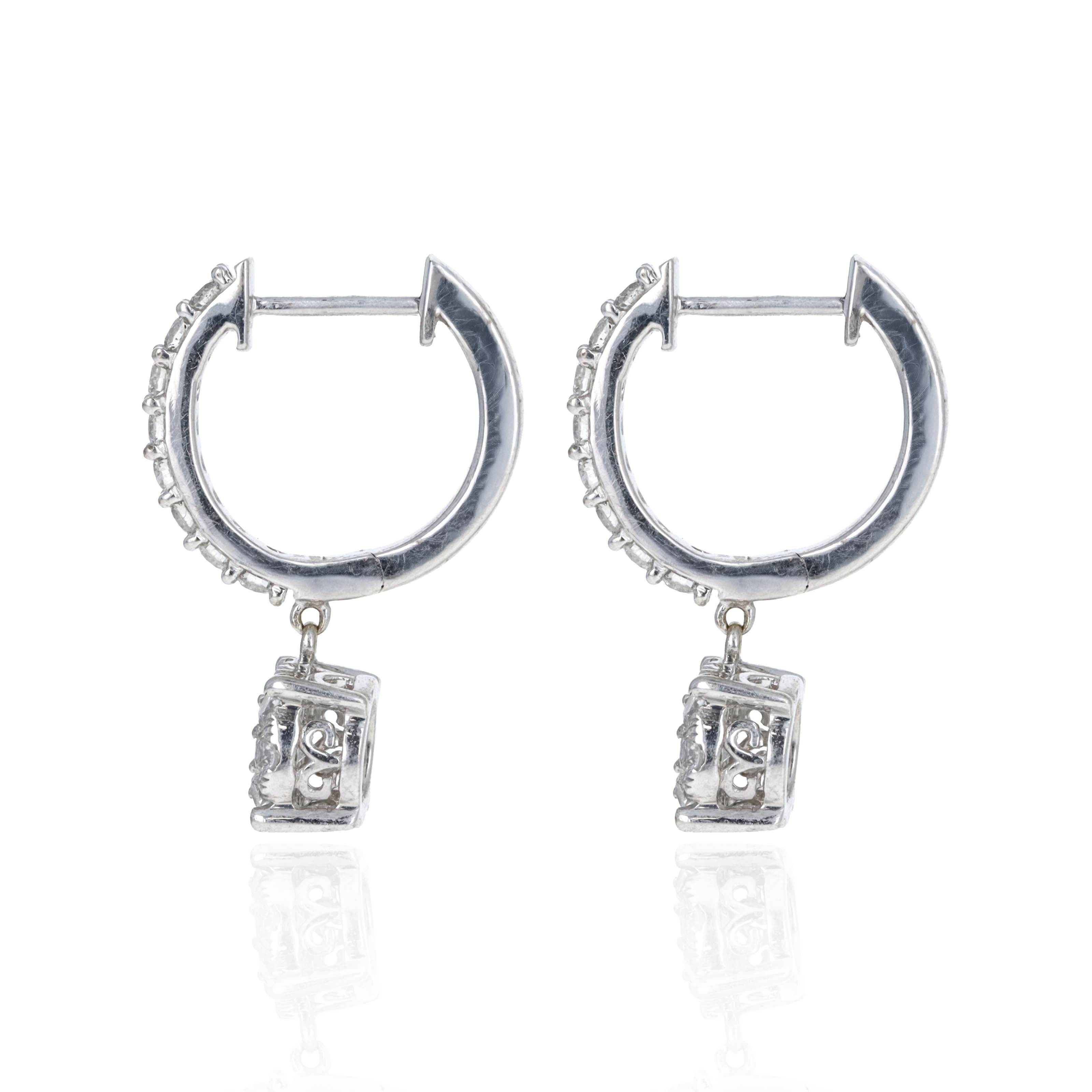 14K White Gold 0.7 Carat Diamond Hoop Earrings