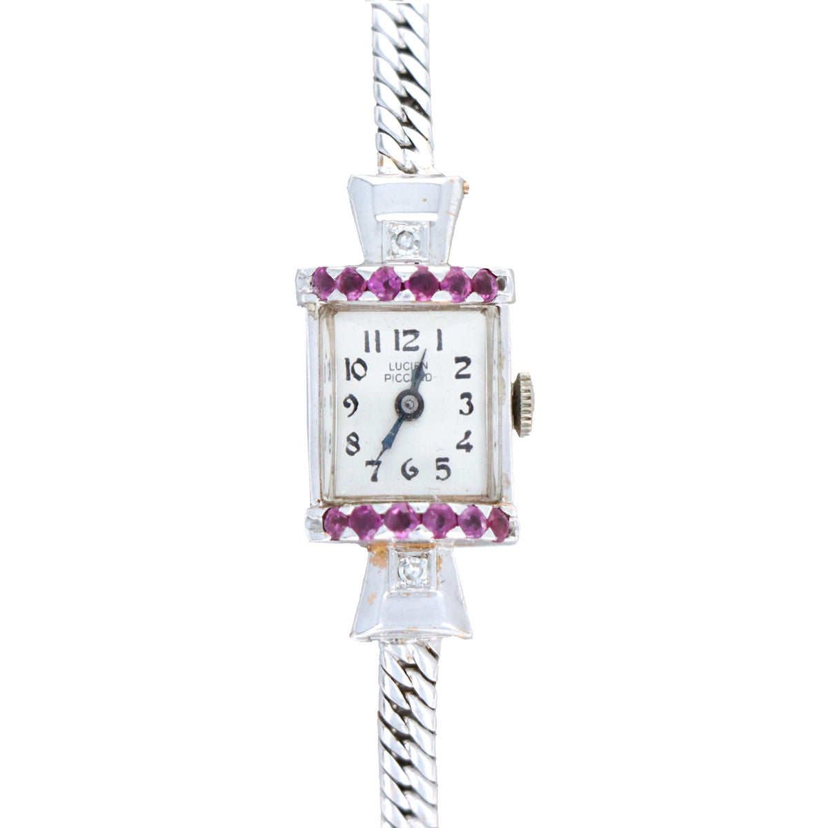 14K White Gold Ruby Diamond Lucien Piccard Ladies Cocktail Watch
