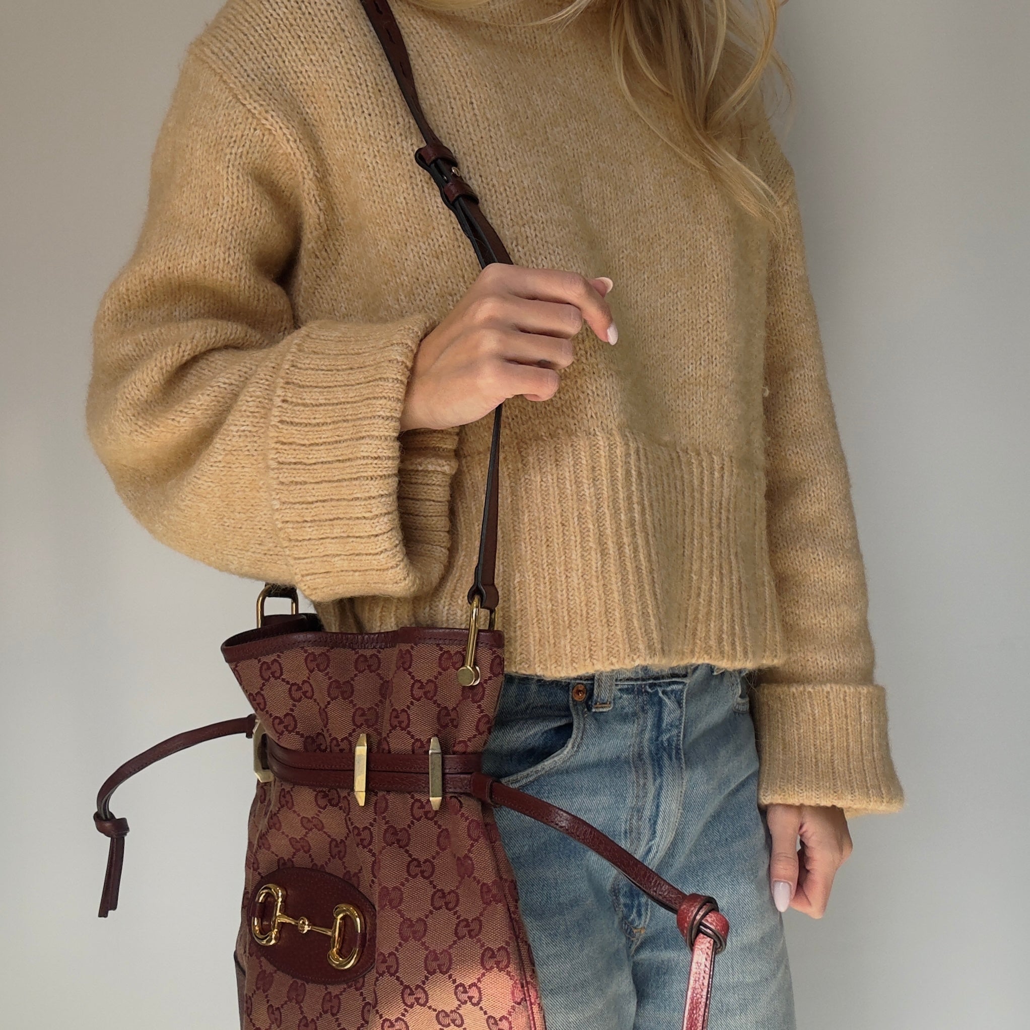 Gucci Horsebit 1955 Maroon Canvas Shoulder Bag - Queen May