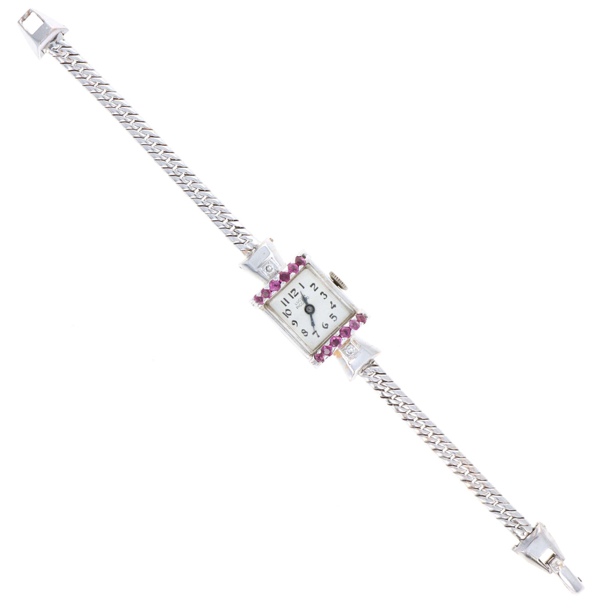 14K White Gold Ruby Diamond Lucien Piccard Ladies Cocktail Watch