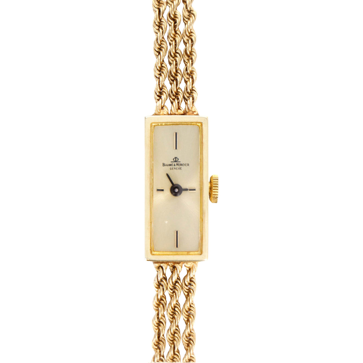 Vintage Baume & Mercier Ladies 14K Yellow Gold 3 Strand Rope Bracelet Mechanical Movement Watch