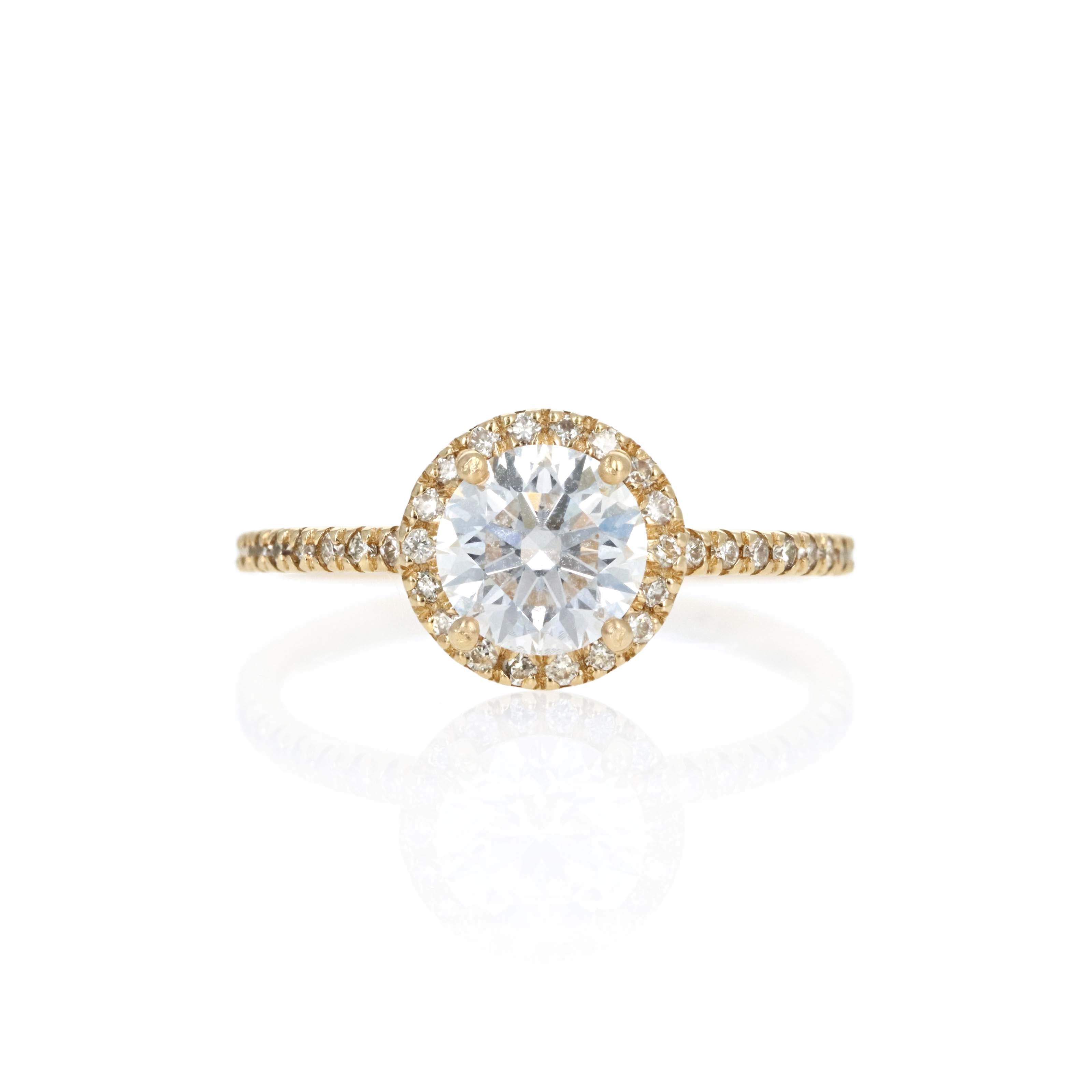 Lab Grown 1.07 Carat Round Brilliant Diamond Accented Engagement Ring 14K Yellow Gold - Queen May