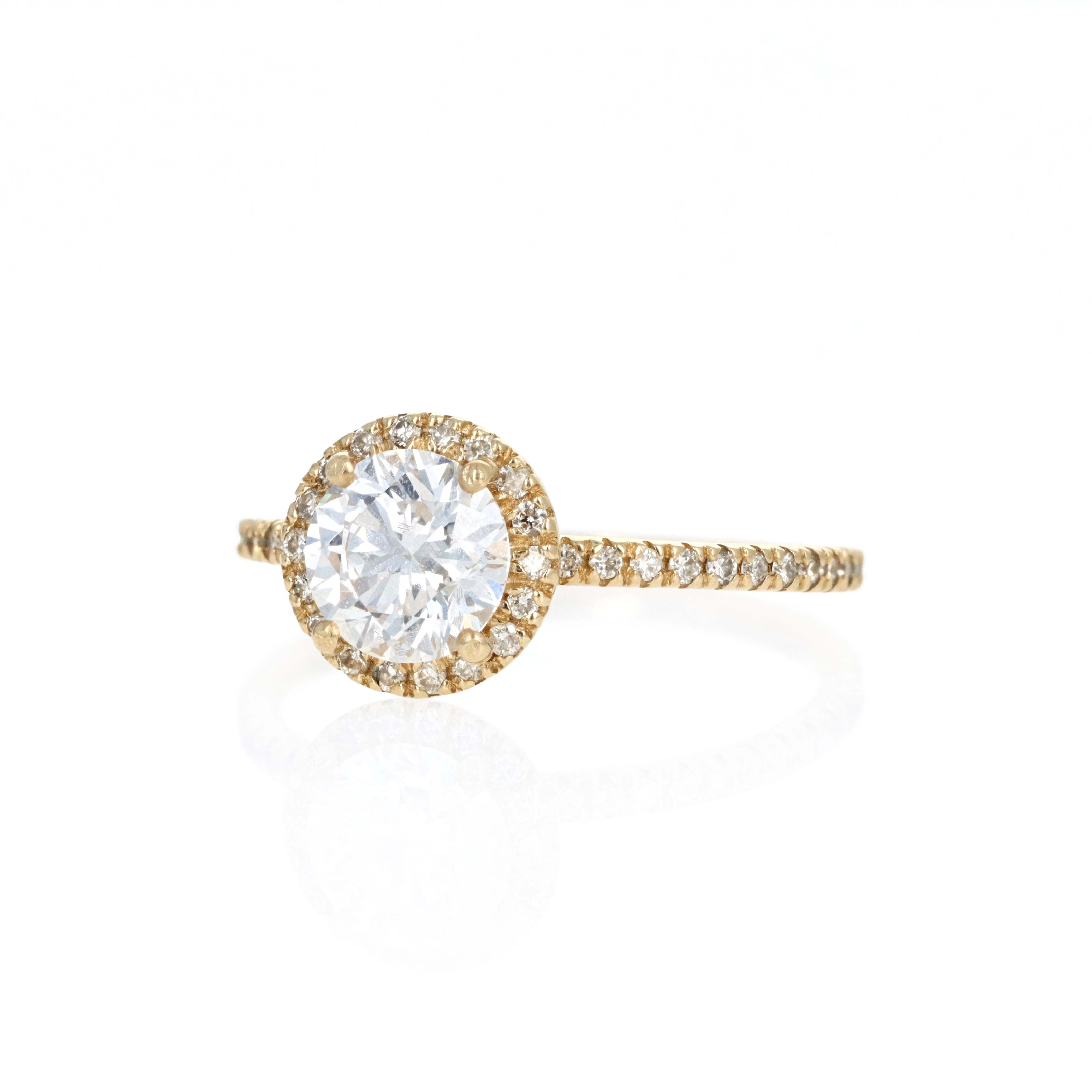 Lab Grown 1.07 Carat Round Brilliant Diamond Accented Engagement Ring 14K Yellow Gold - Queen May
