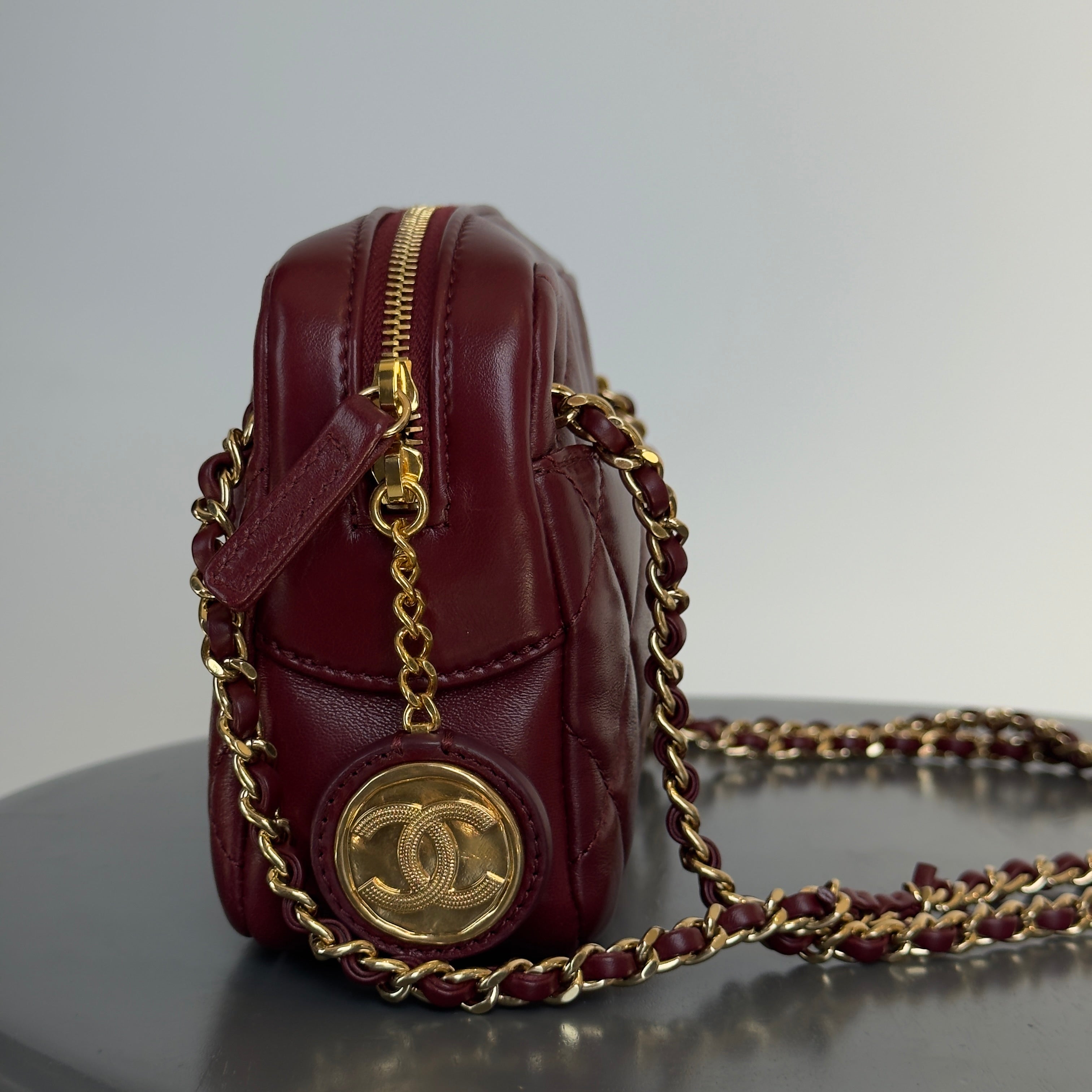 Chanel Burgundy Quilted Camera Bag - Queen May