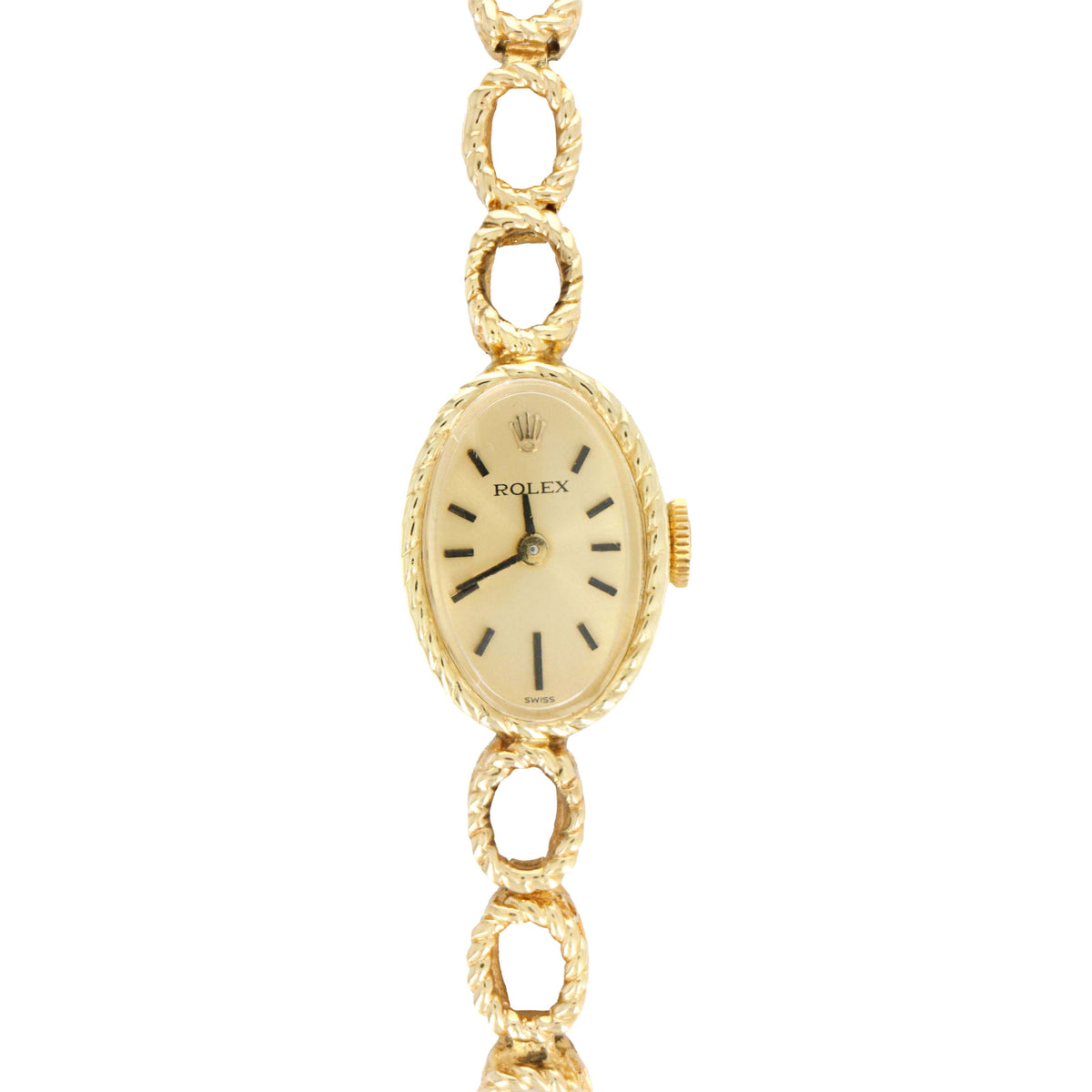 Vintage Rolex Ladies 14K Yellow Gold Oval Shaped Mechanical Movement Cocktail Watch Reference 8333 With Box
