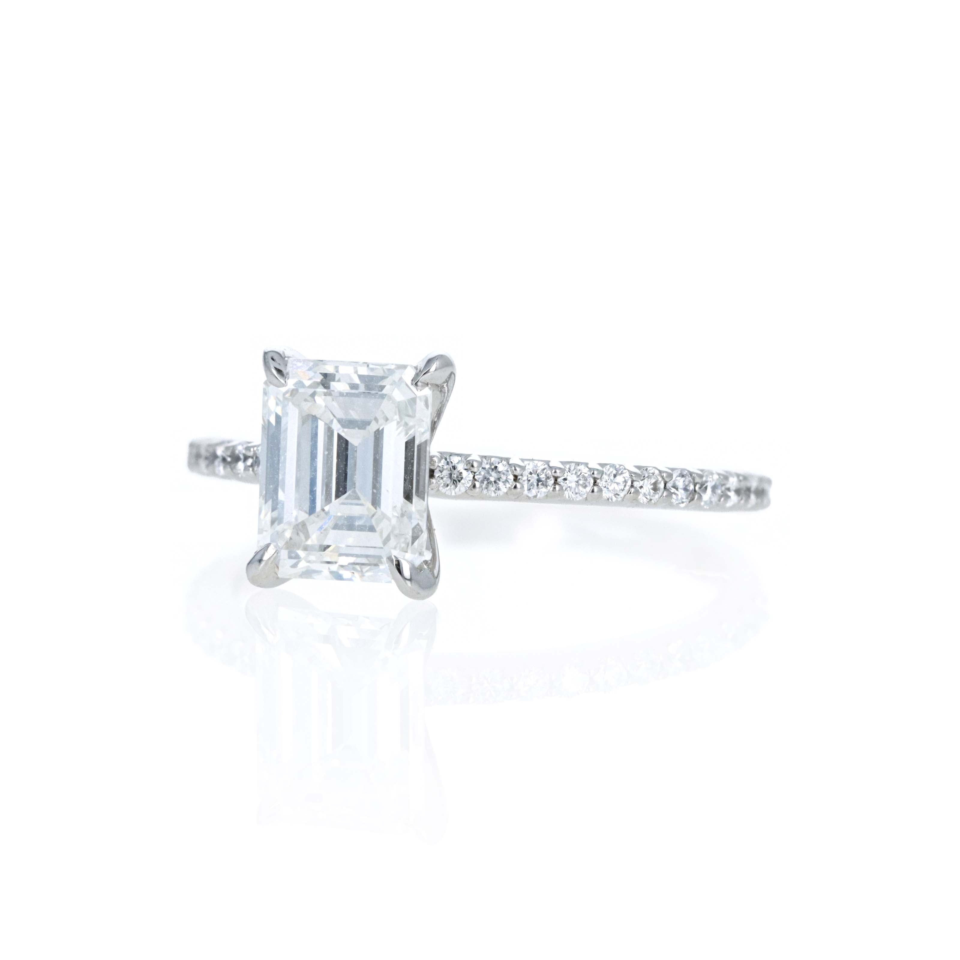 14K White Gold 1.56 Carat Emerald Cut Diamond Accented Engagement Ring - Queen May