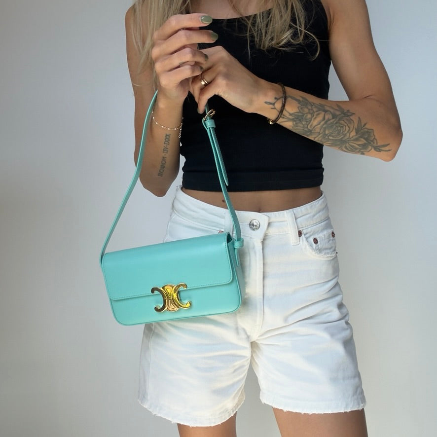 Celine Shoulder Bag Claude in Turquoise - Queen May