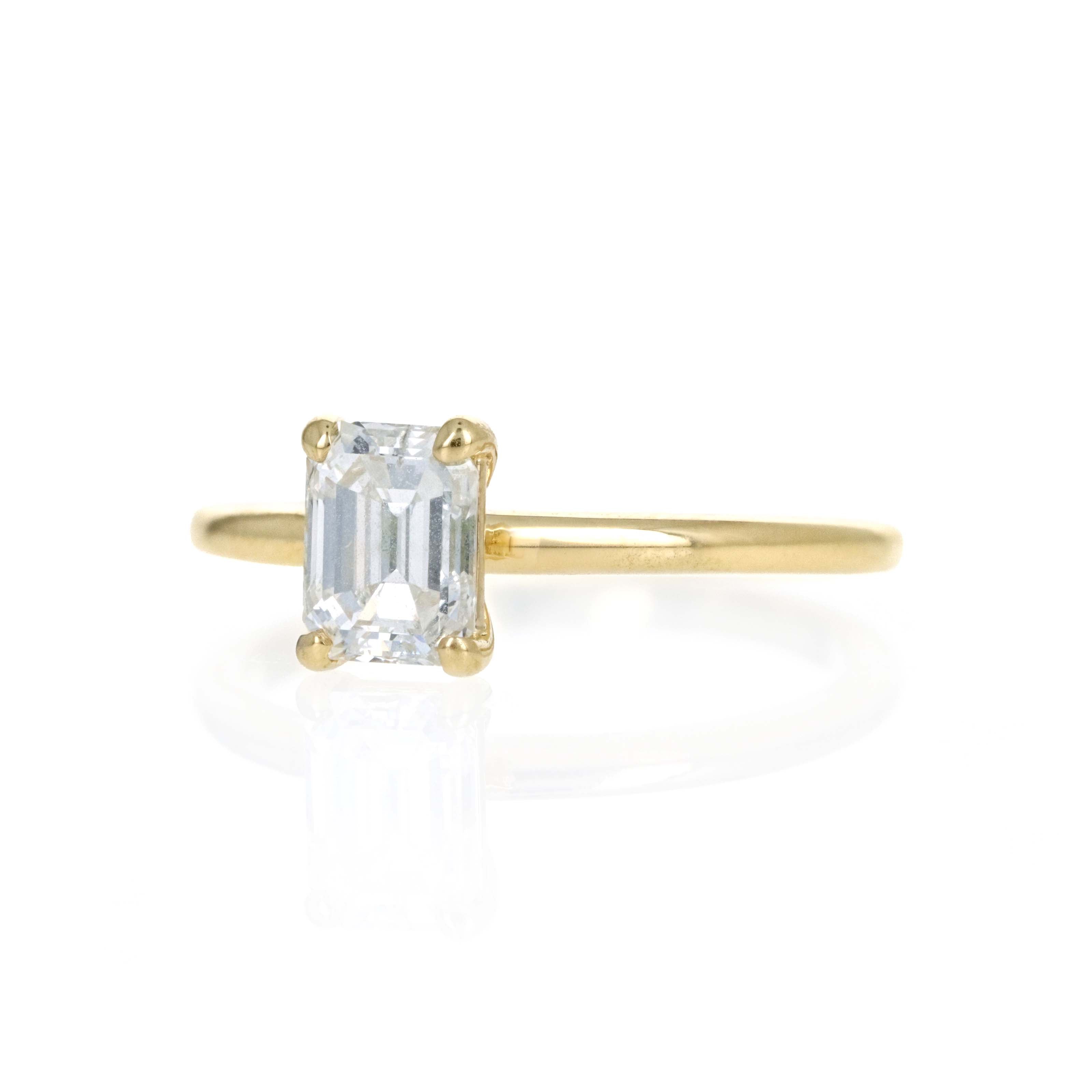 14K Yellow Gold 1.04 Carat Emerald Cut Diamond Solitaire Engagement Ring - Queen May