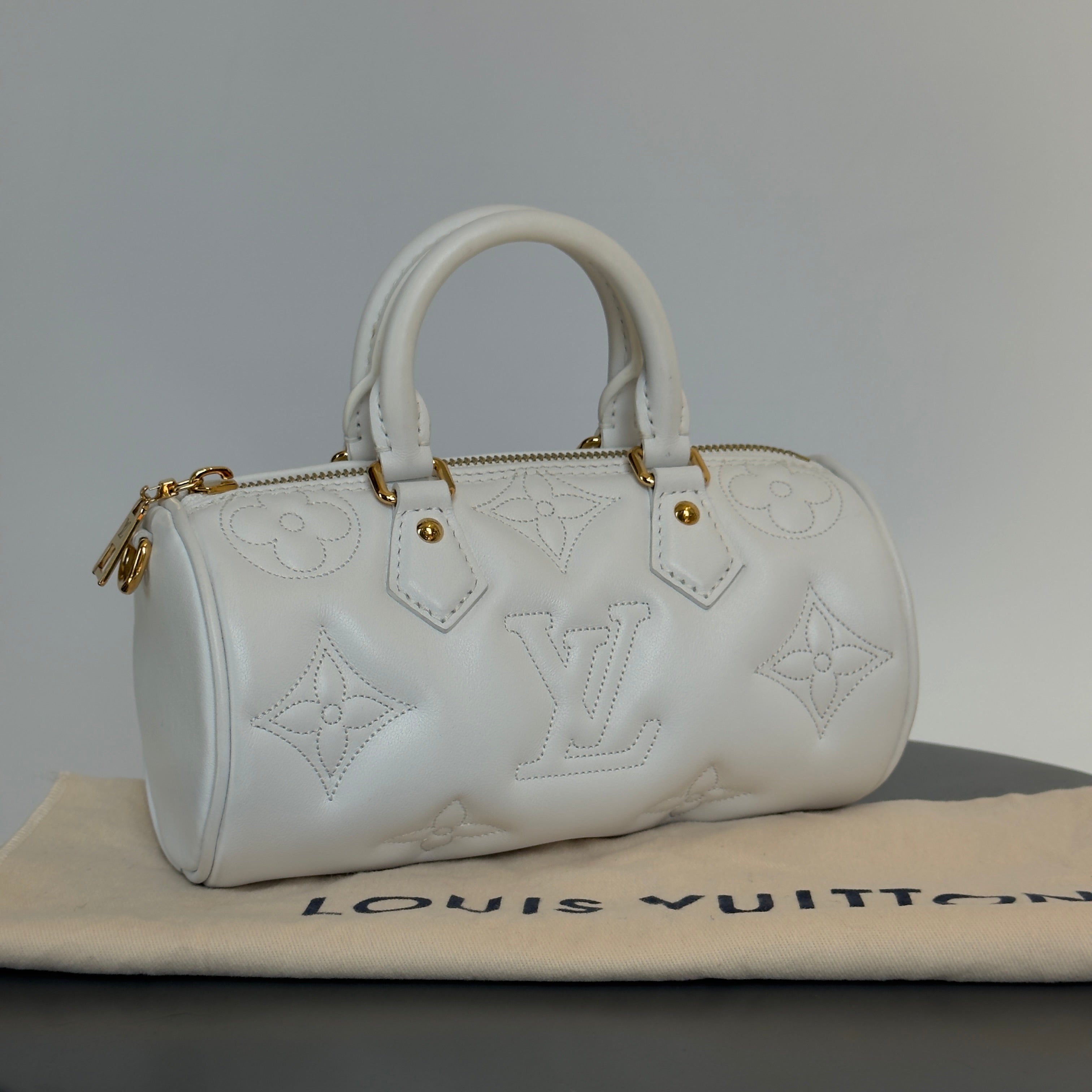 Louis Vuitton Calfskin Bubblegram Papillon BB Snow White