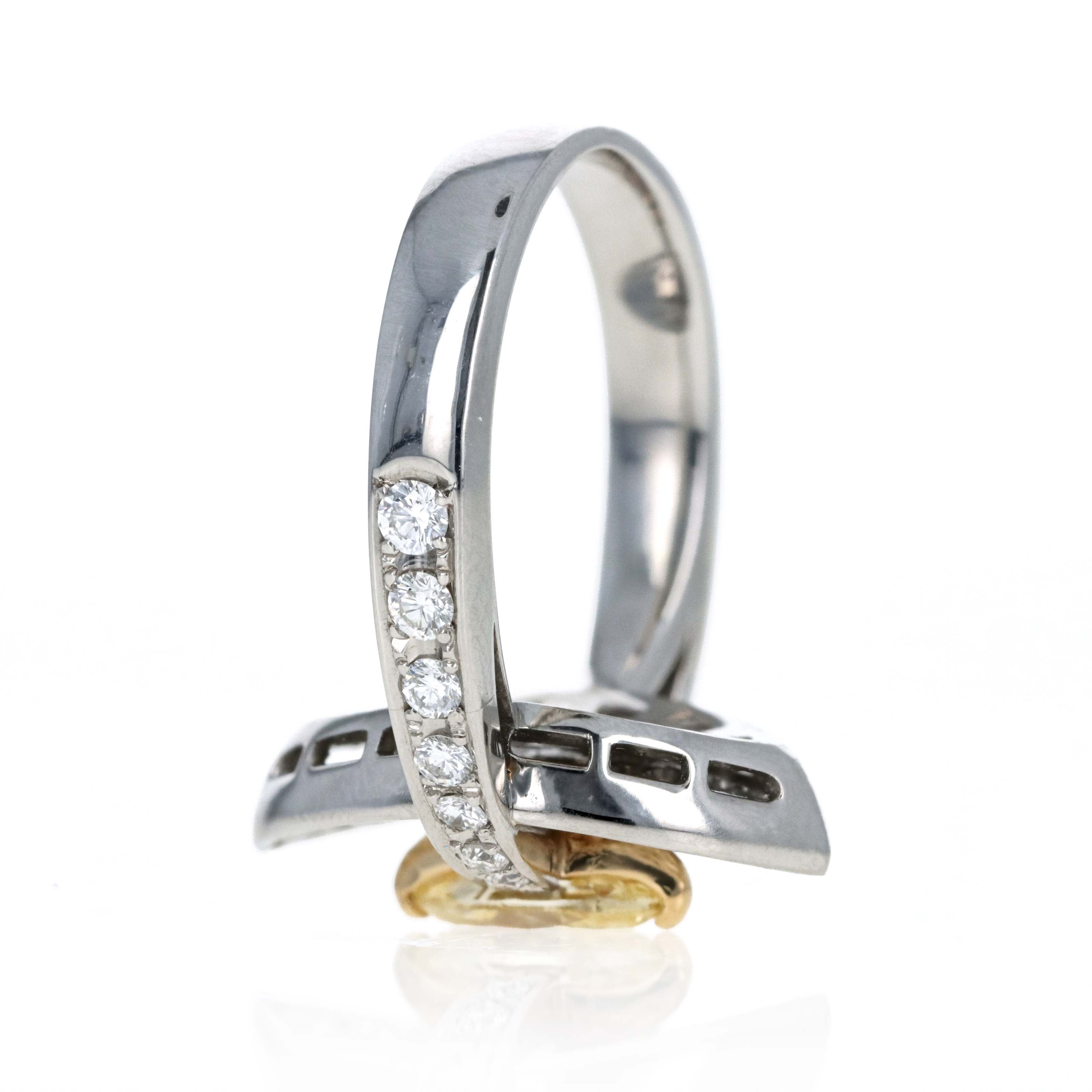 Platinum 0.72 Carat Fancy Yellow Marquise Cut Diamond Pave Engagement Ring - Queen May