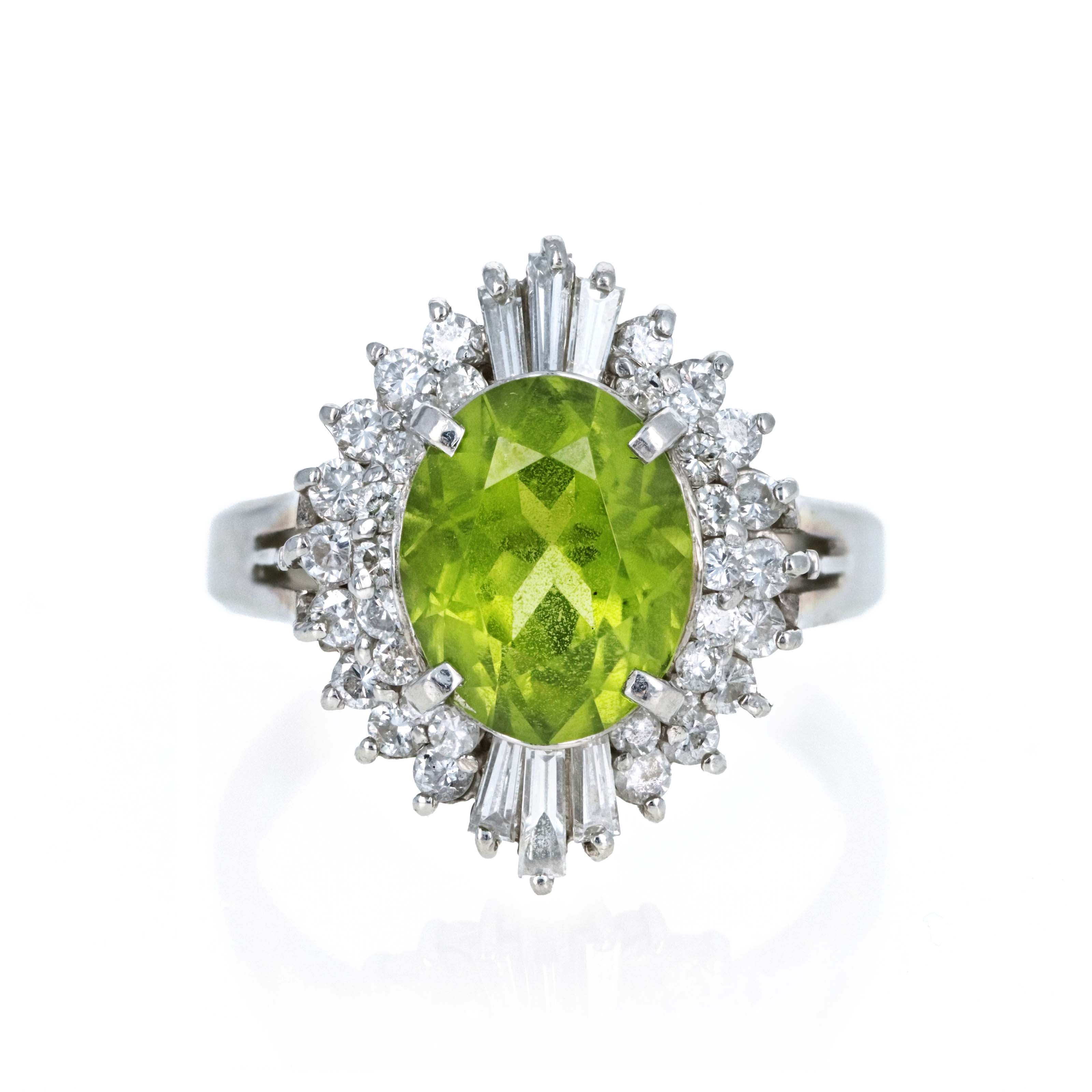 Platinum 2.89 Carat Peridot Diamond Accented Fan Ring - Queen May
