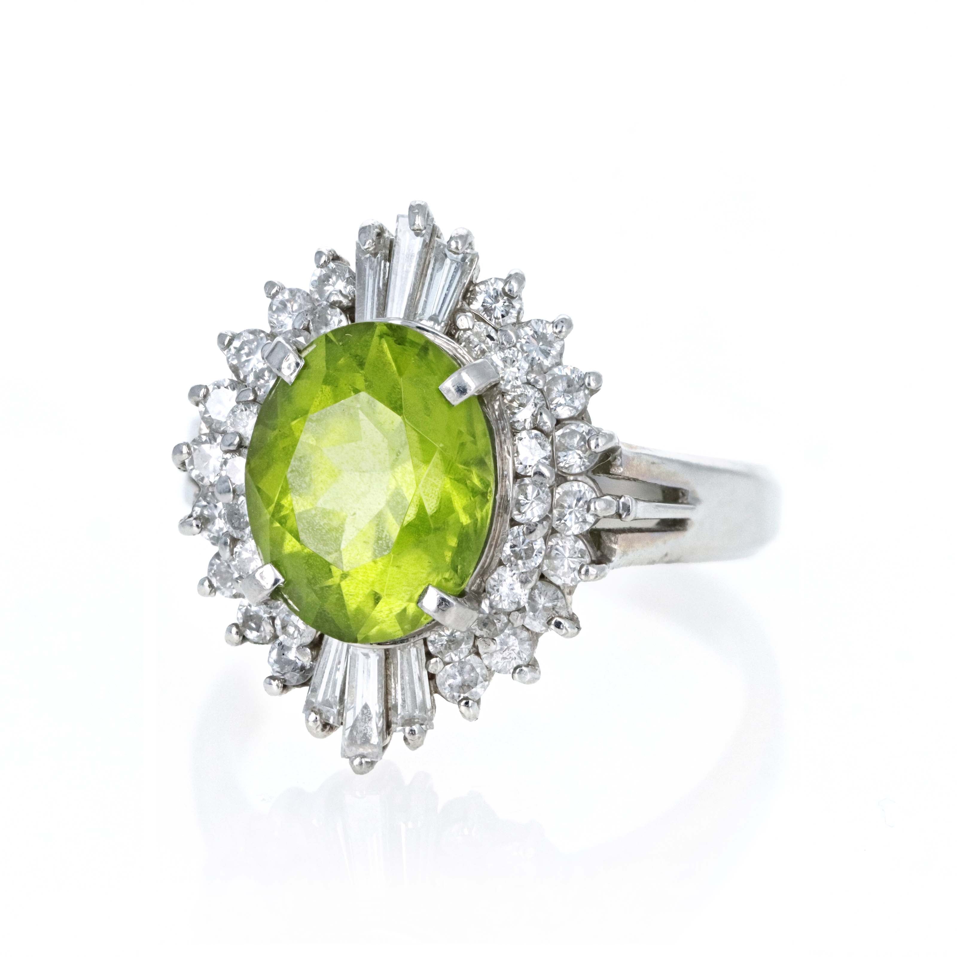 Platinum 2.89 Carat Peridot Diamond Accented Fan Ring - Queen May
