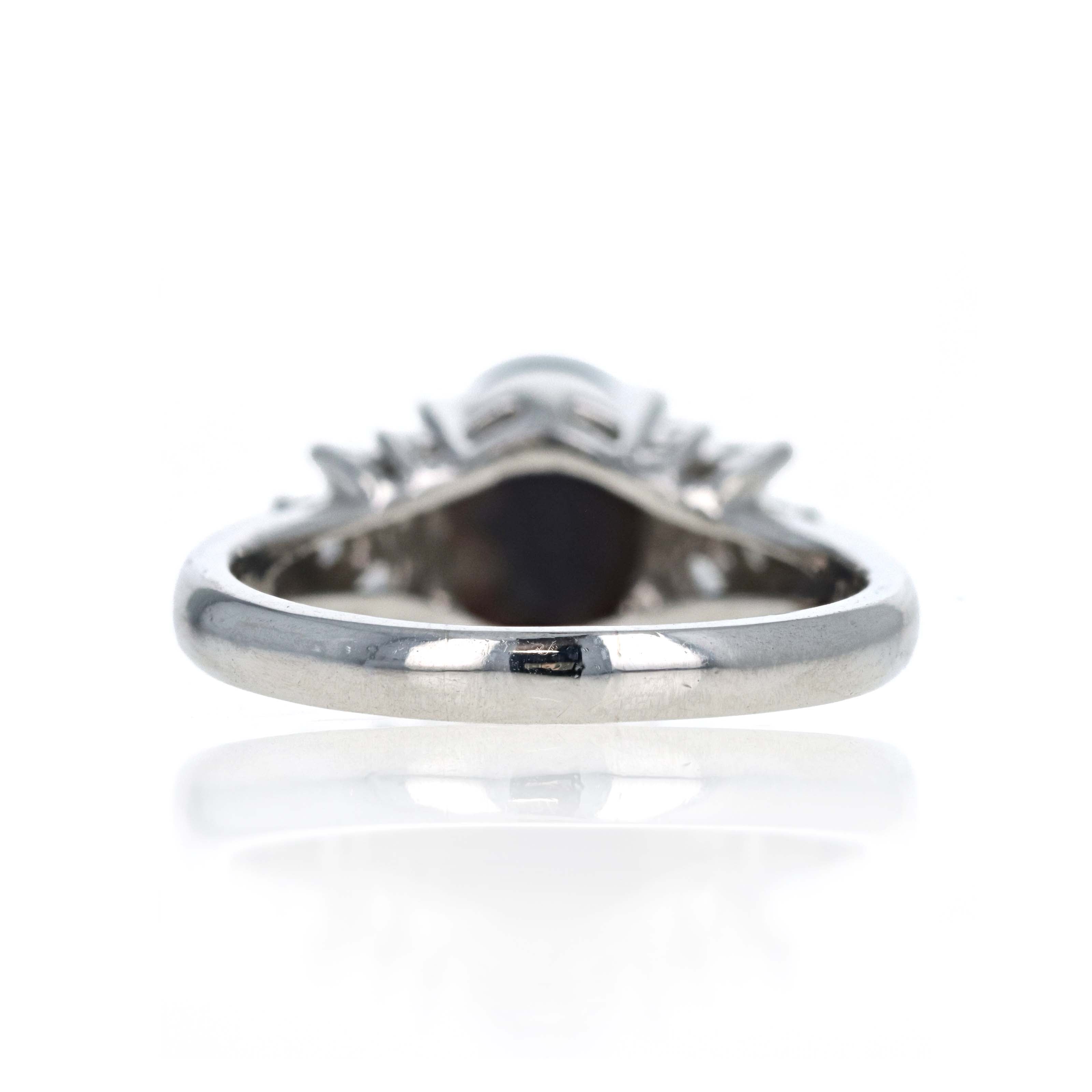 Platinum 1.61 Carat Oval Cabochon Black Opal Diamond Accented Ring - Queen May