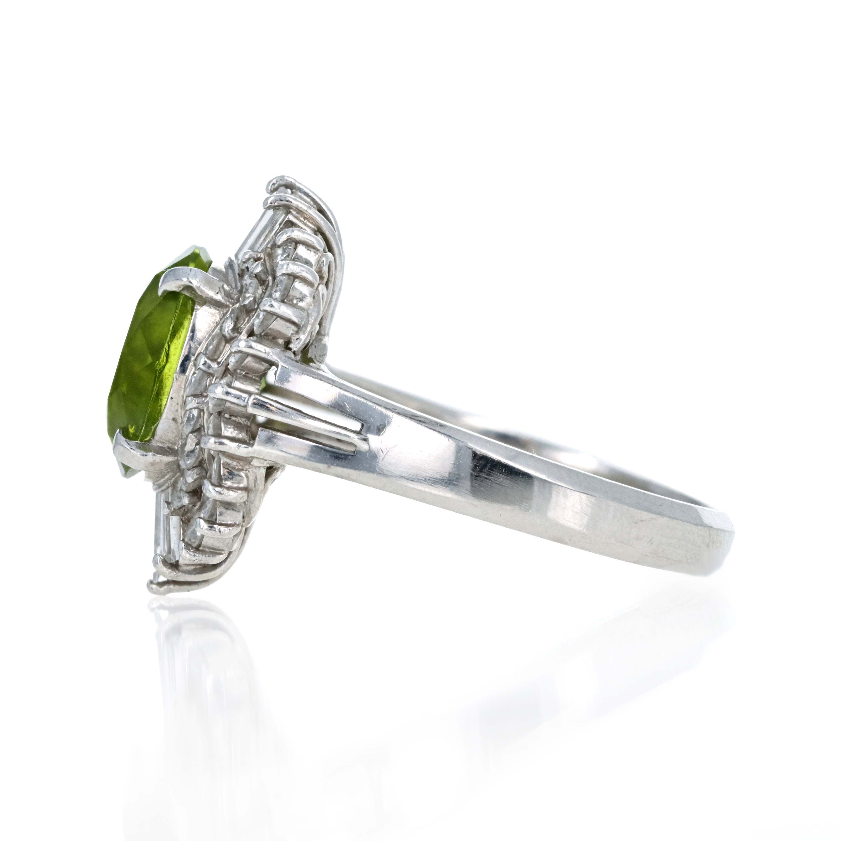 Platinum 2.89 Carat Peridot Diamond Accented Fan Ring - Queen May