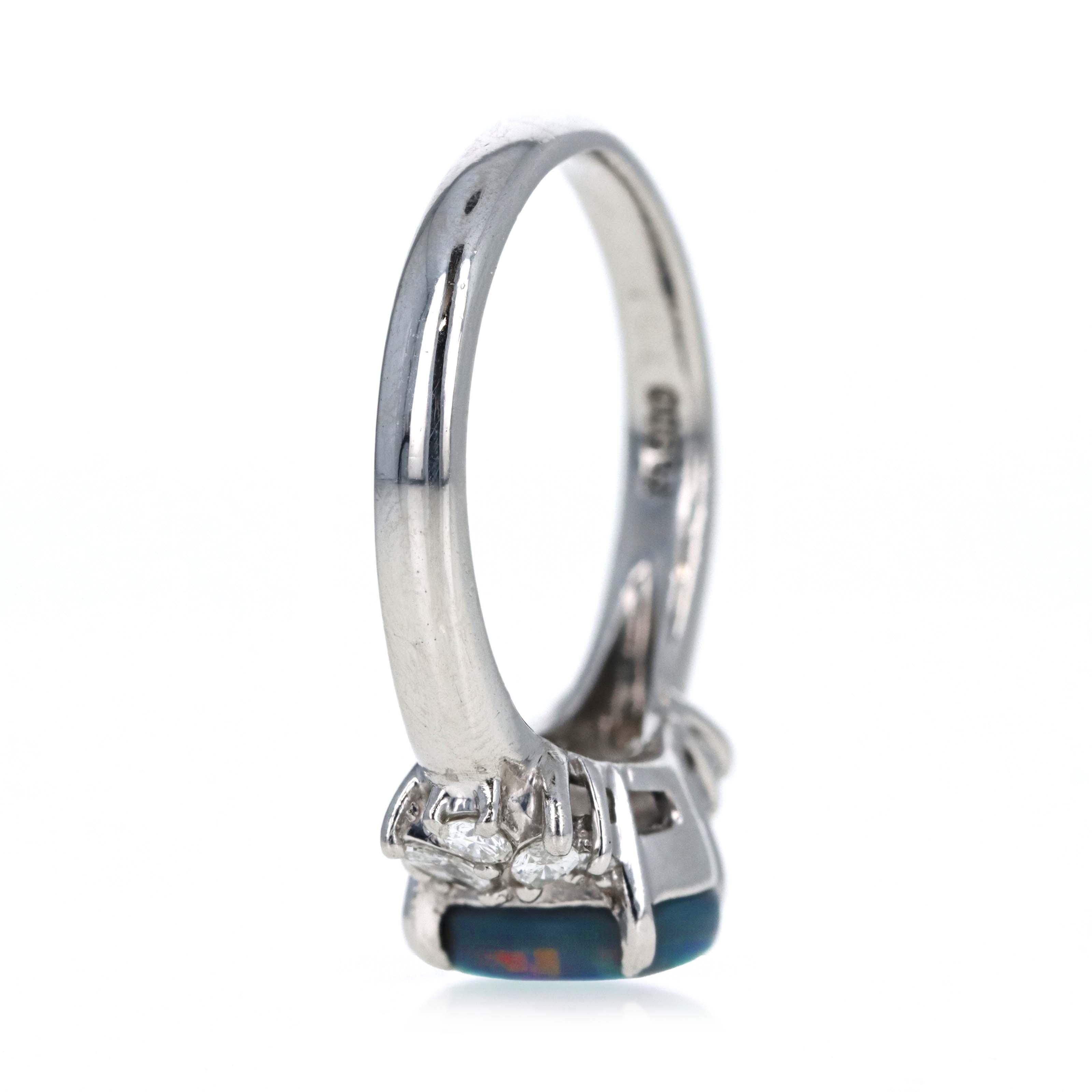 Platinum 1.61 Carat Oval Cabochon Black Opal Diamond Accented Ring - Queen May