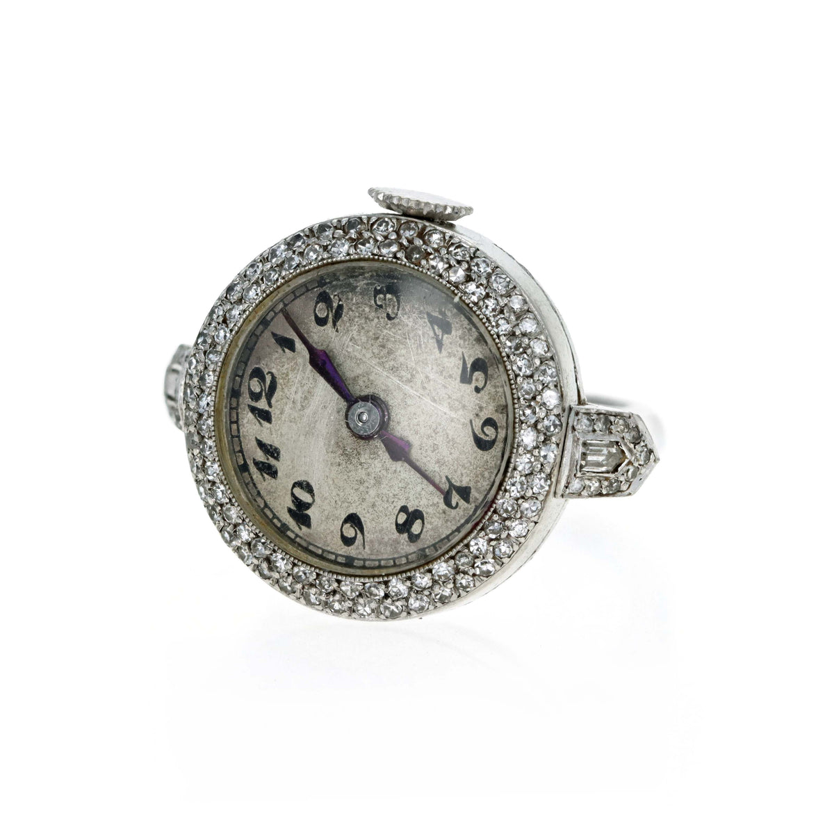 Art Deco c.1937 Platinum Breguet Numeral Diamond Bezel Swiss Ring Watch Powered By A Mechanical Blancpain Movement