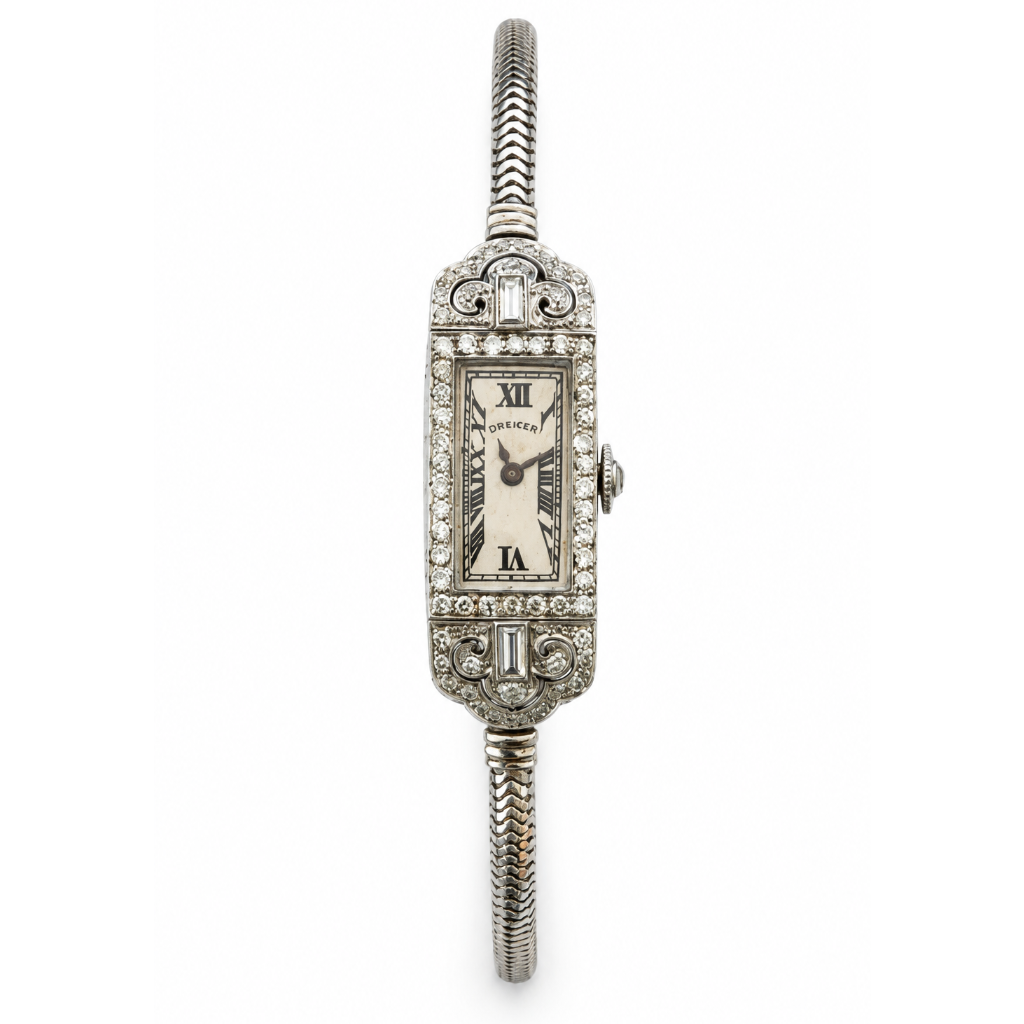 Vintage Platinum and Gold Dreicer Diamond Watch