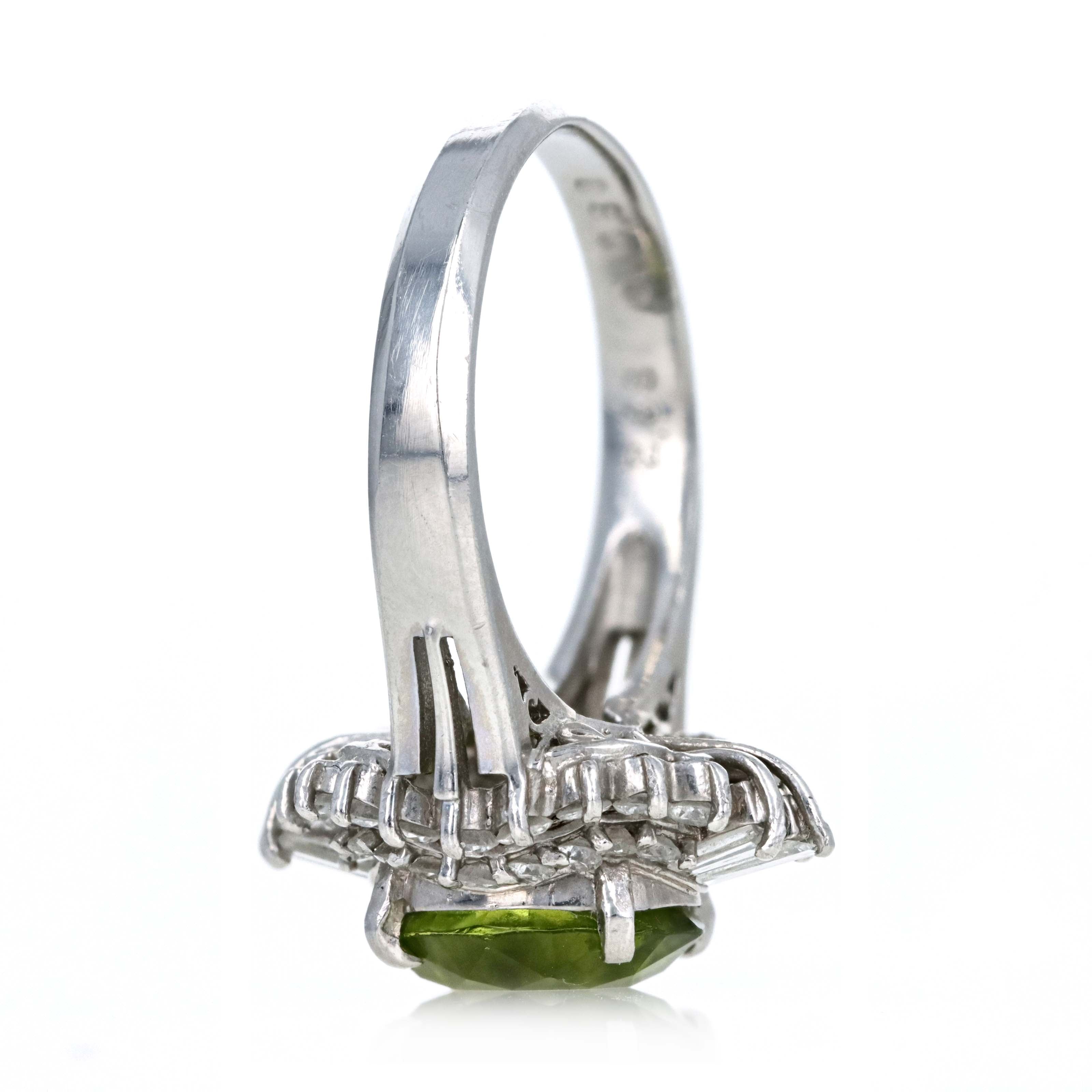 Platinum 2.89 Carat Peridot Diamond Accented Fan Ring - Queen May