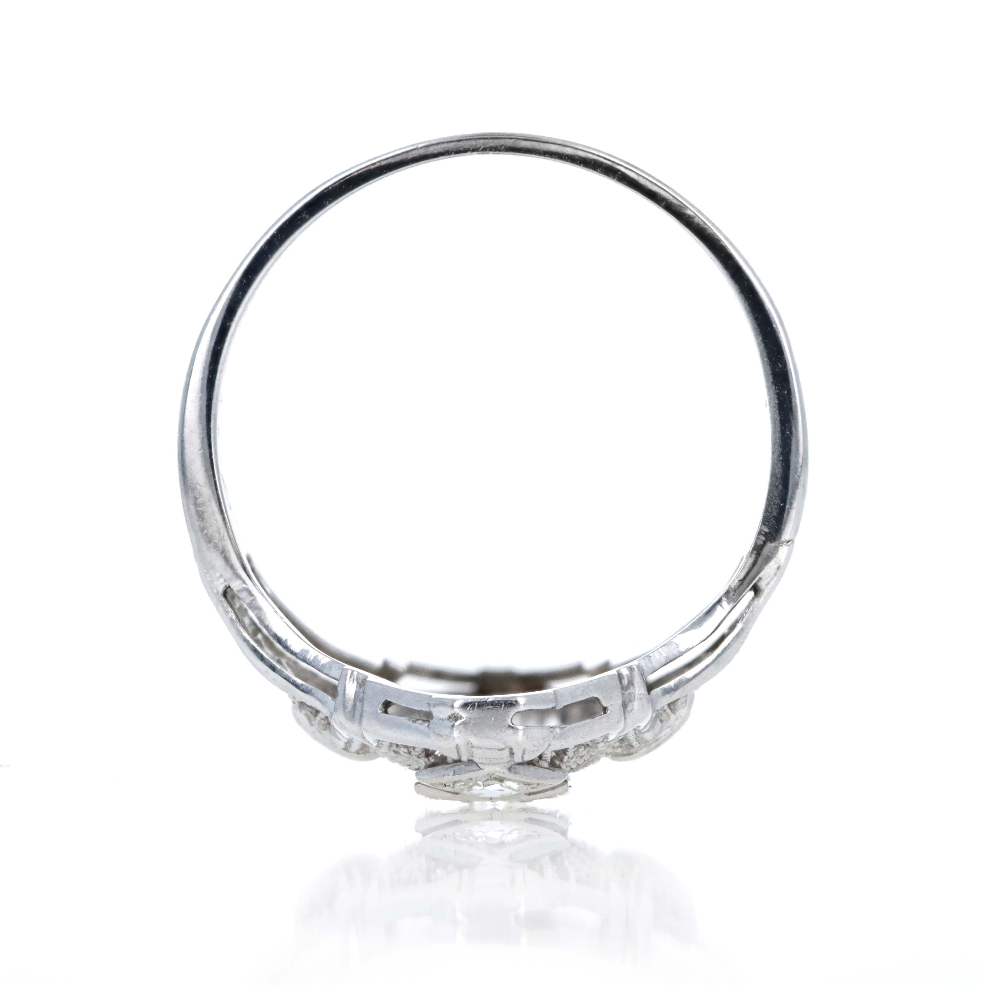 Art Deco 18K White Gold 0.15 Carat Diamond Shield Ring - Queen May