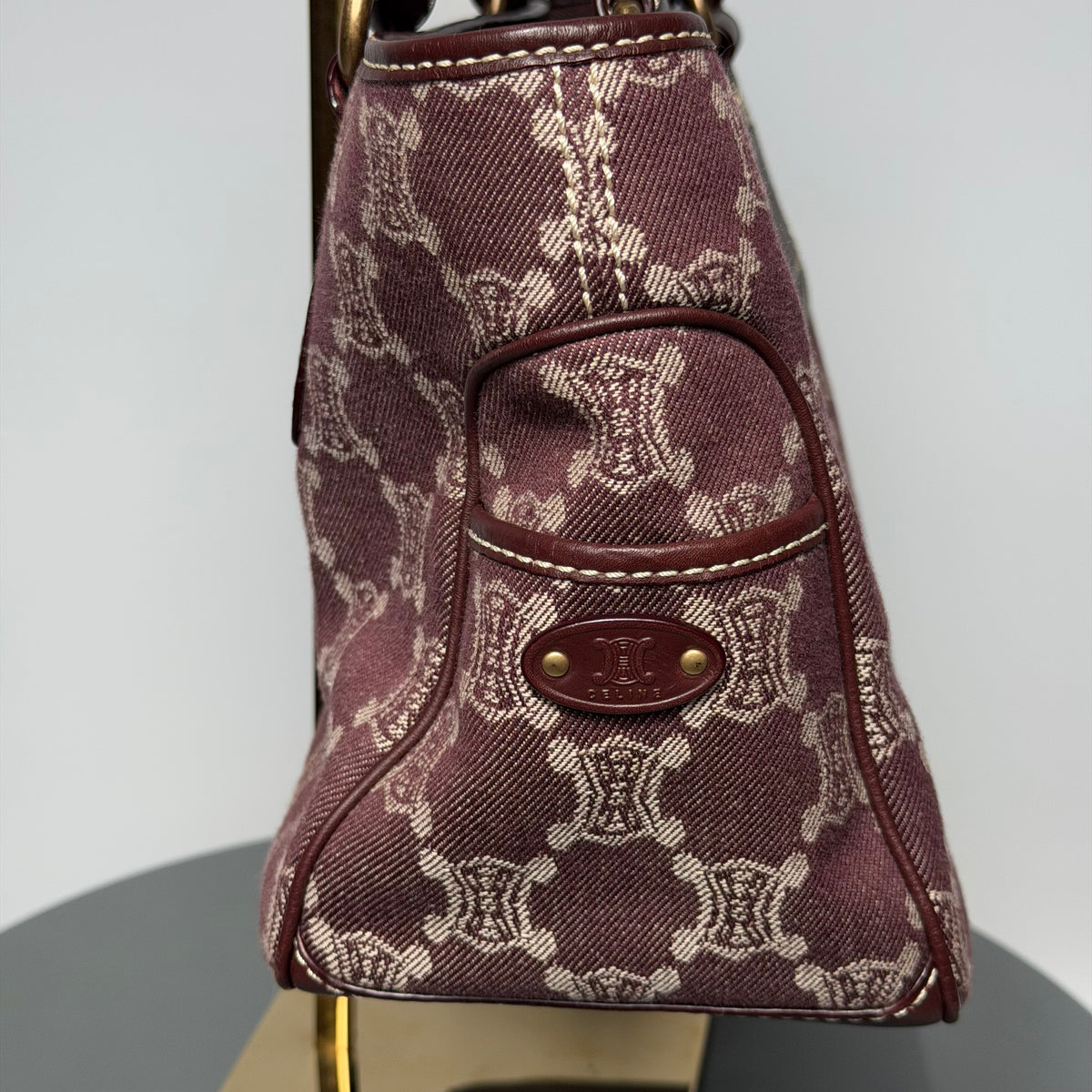 Celine Boogie Bag Triomphe Burgundy Denim - Queen May