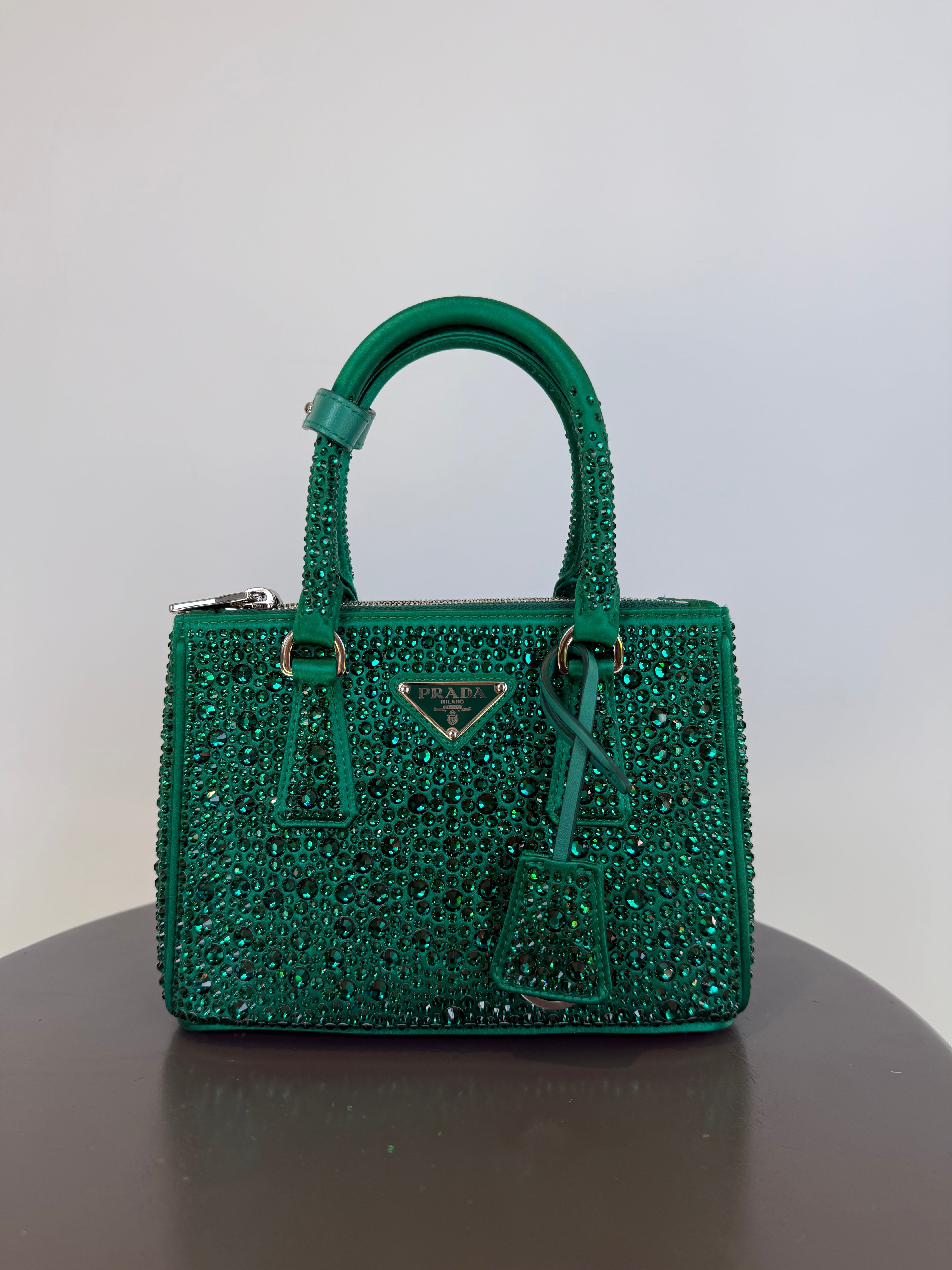 Prada Galleria Double Zip Tote Crystal Embellished Satin Mini - Queen May