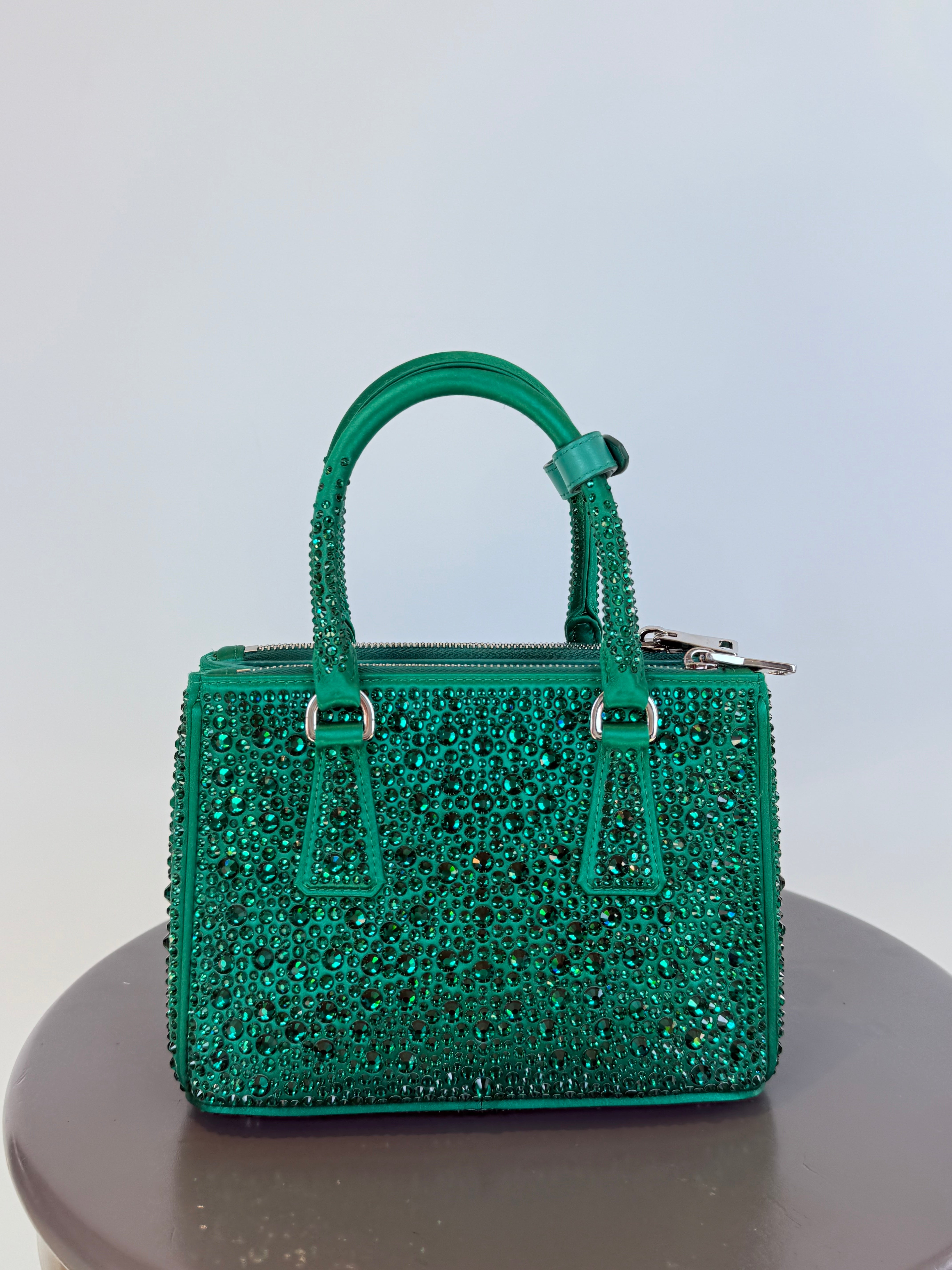 Prada Galleria Double Zip Tote Crystal Embellished Satin Mini - Queen May