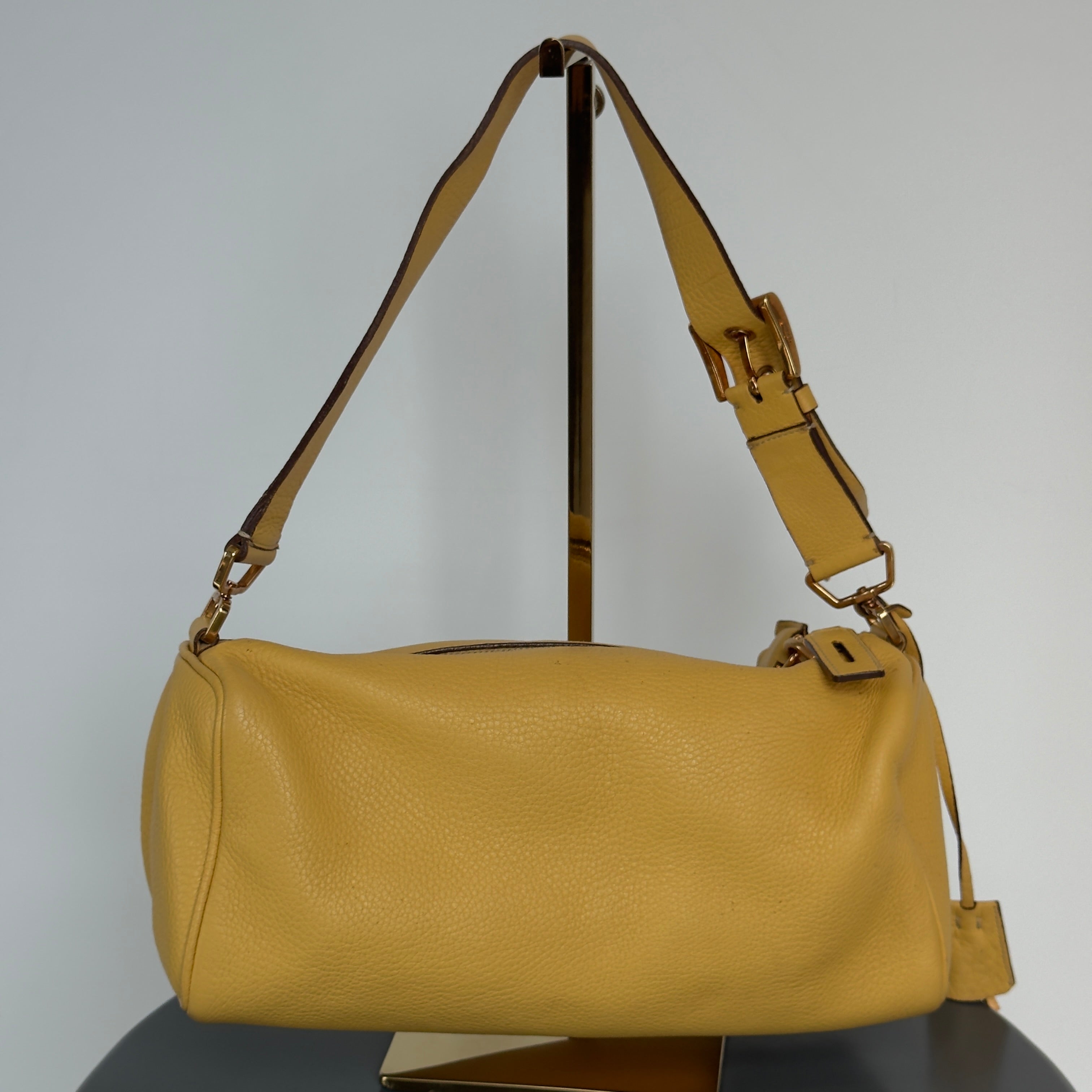 Prada Yellow Pebble Leather Shoulder Bag