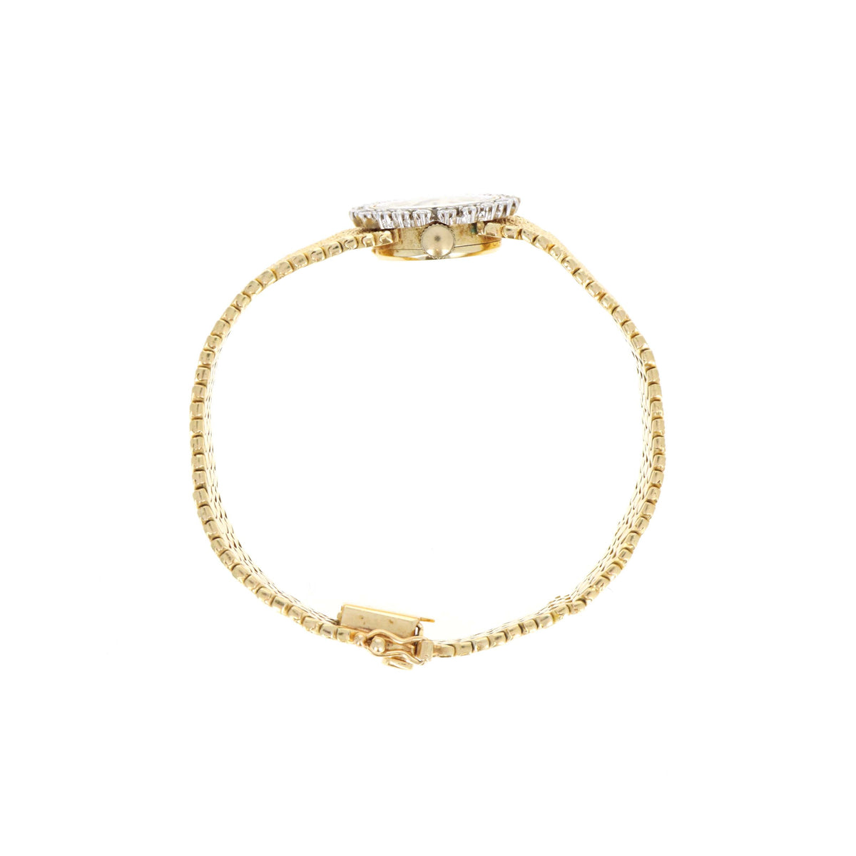 Vintage Rolex Ladies Ref 8159 14K Yellow Gold Scalloped Finish Bracelet With White Gold Diamond Bezel Mechanical Movement Watch