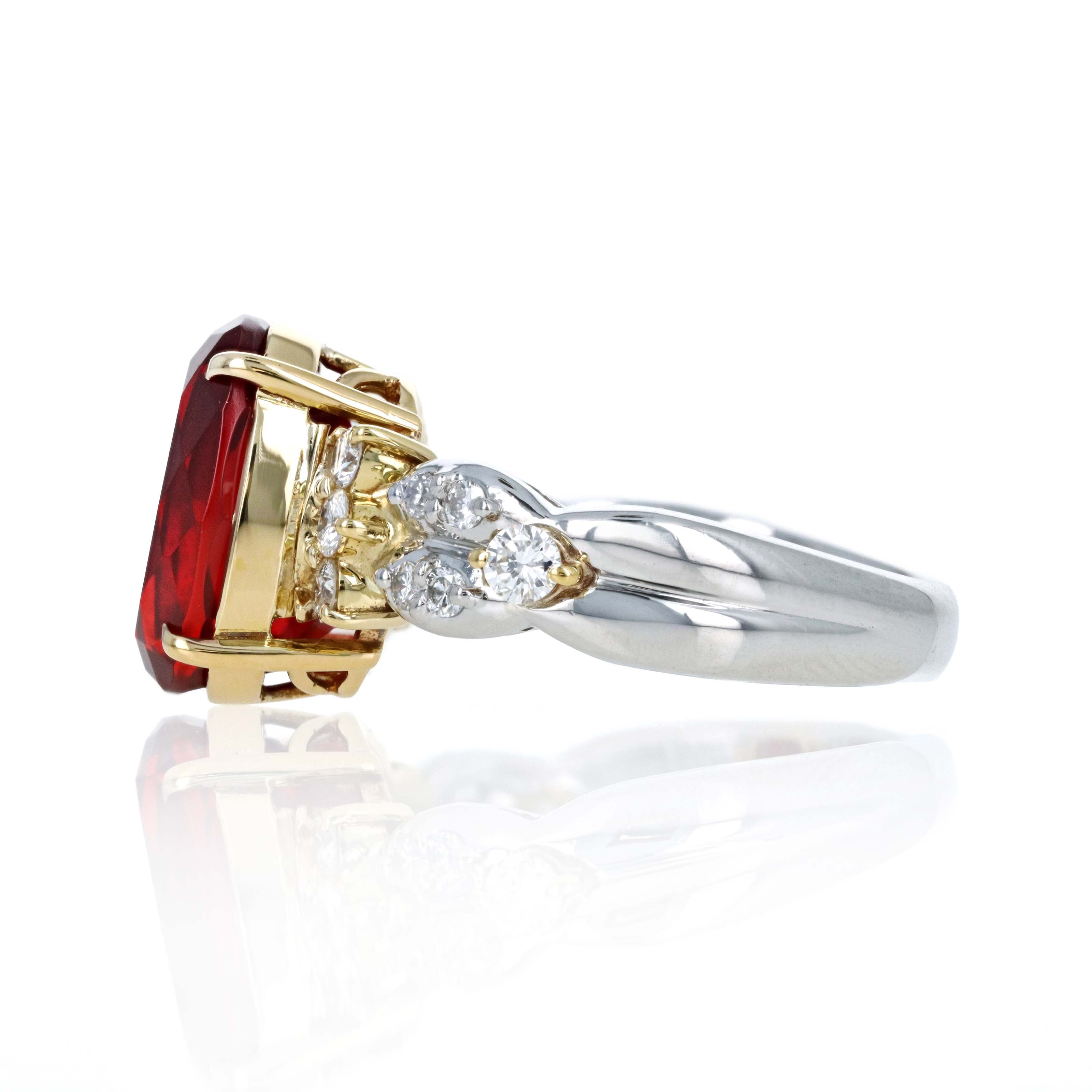 Platinum 18K Yellow Gold 3.24 Carat Oval Garnet Diamond Accented Ring