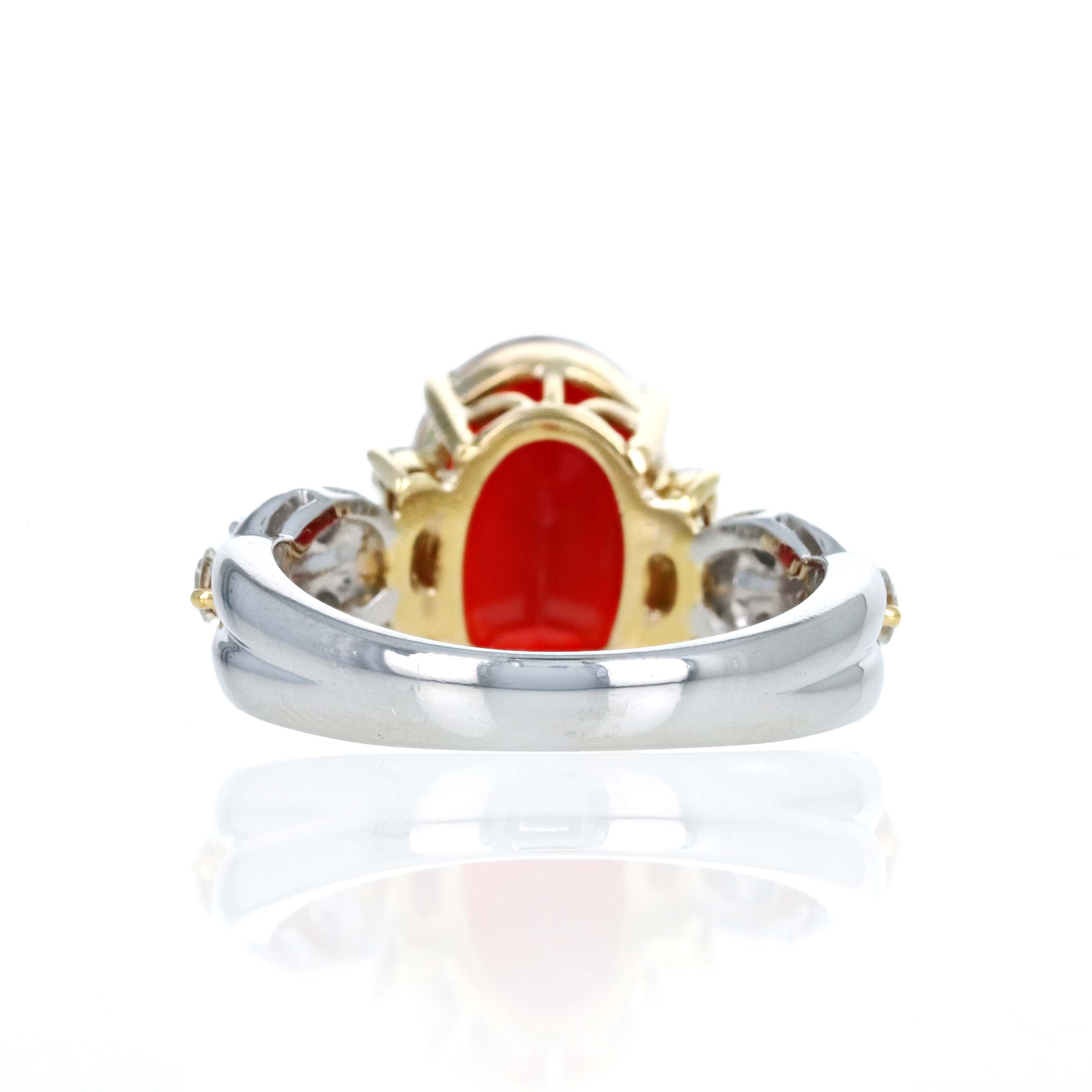 Platinum 18K Yellow Gold 3.24 Carat Oval Garnet Diamond Accented Ring