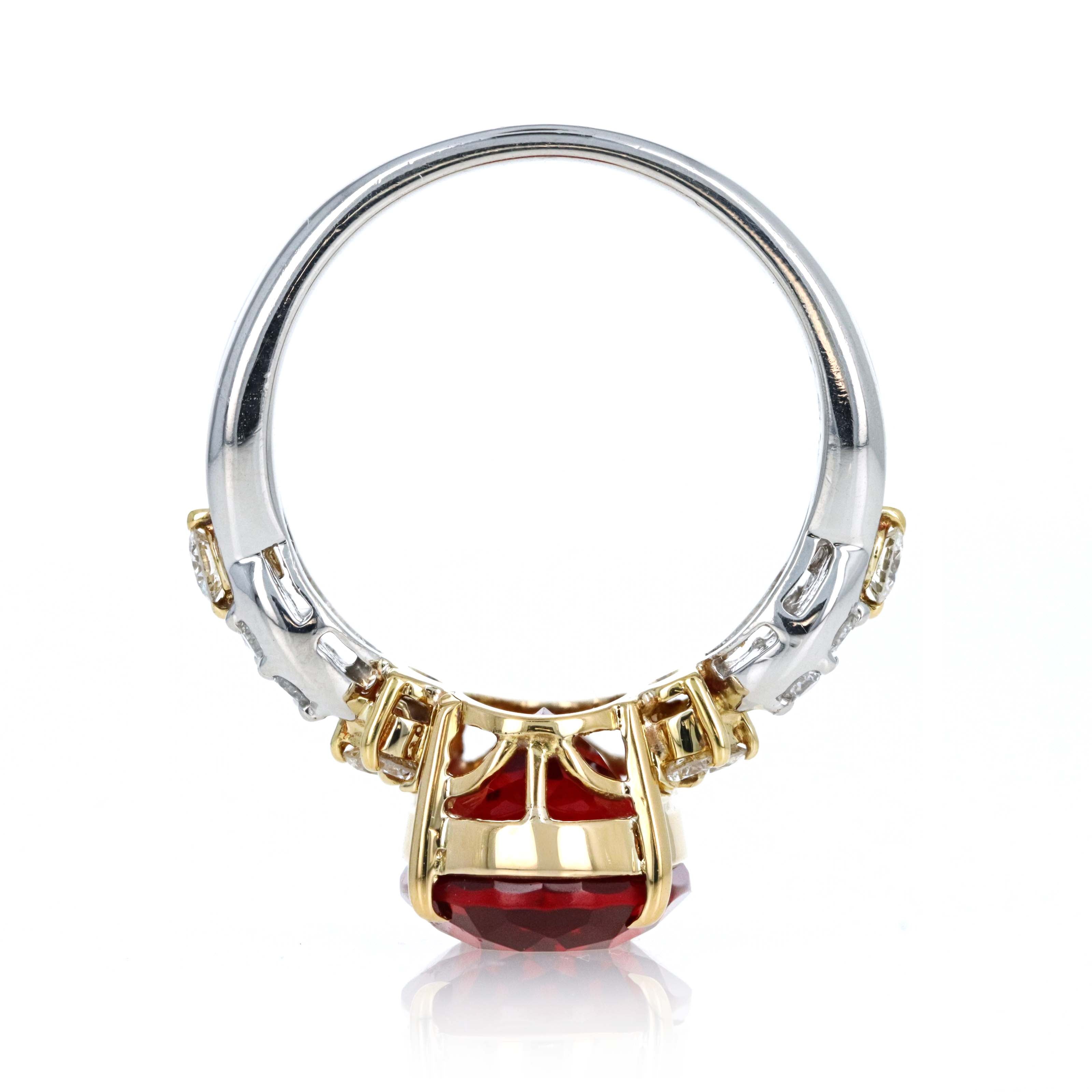 Platinum 18K Yellow Gold 3.24 Carat Oval Garnet Diamond Accented Ring