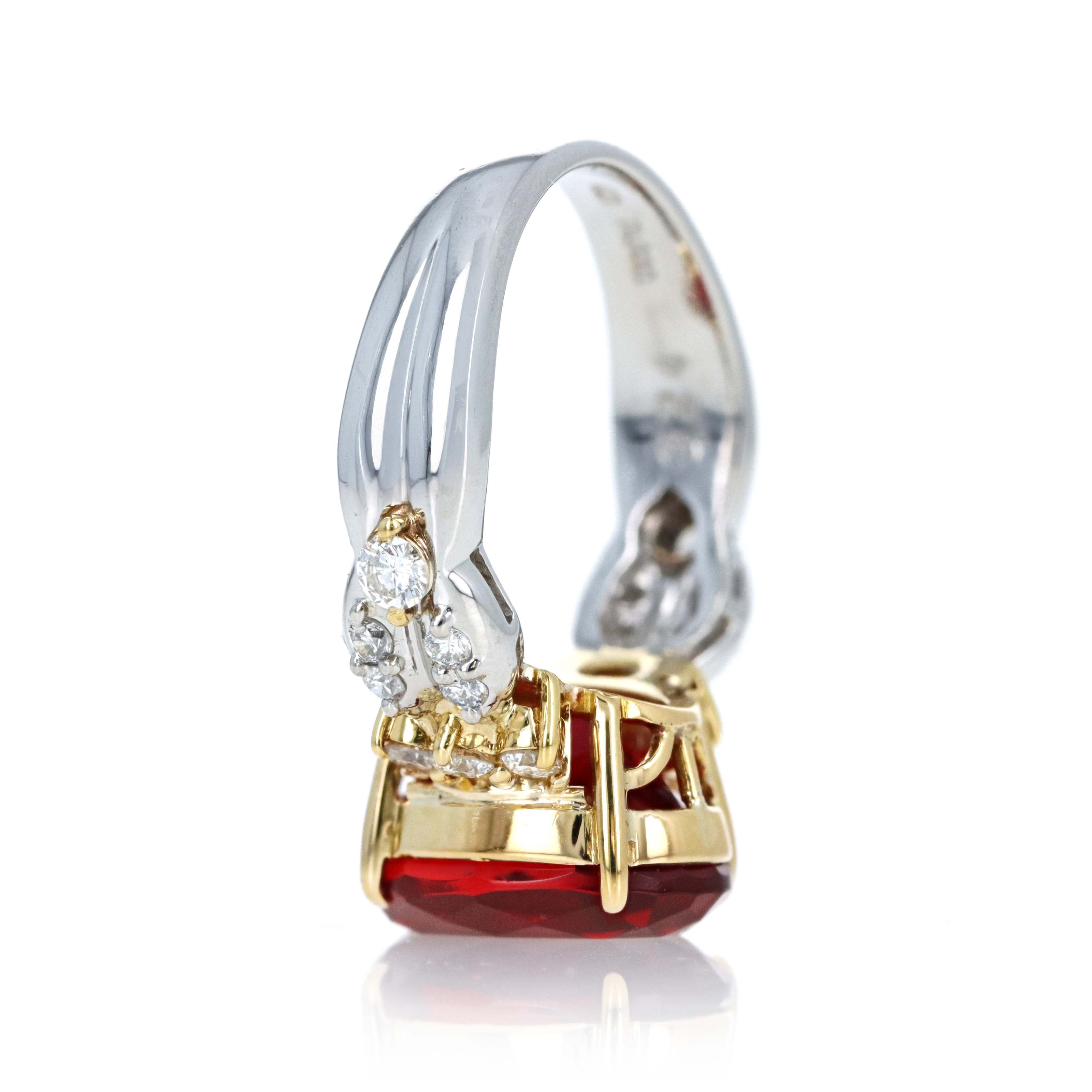 Platinum 18K Yellow Gold 3.24 Carat Oval Garnet Diamond Accented Ring