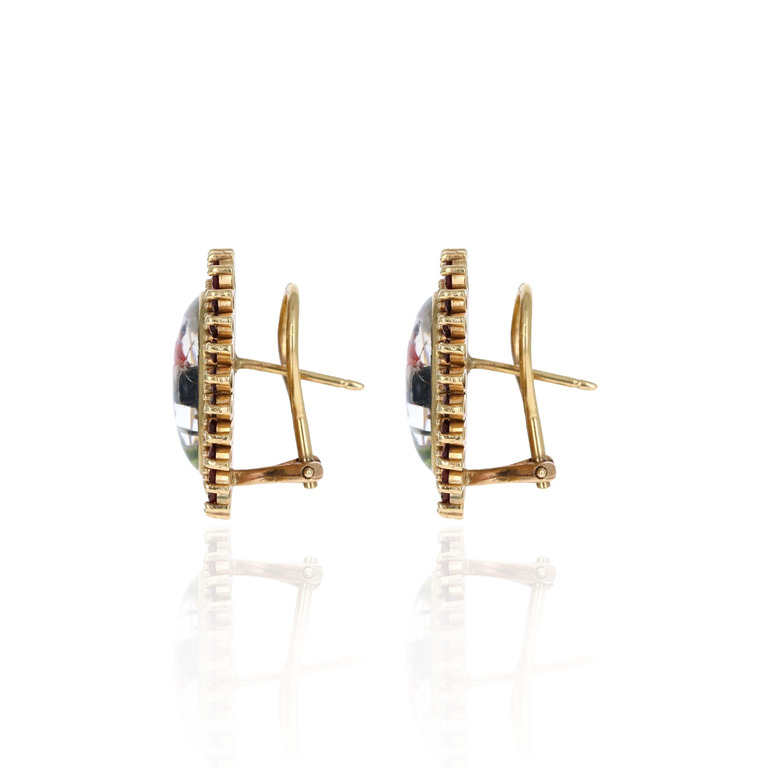 Edwardian Essex Crystal Fox Hunt Horse & Rider Garnet Halo Stud Earrings - Queen May