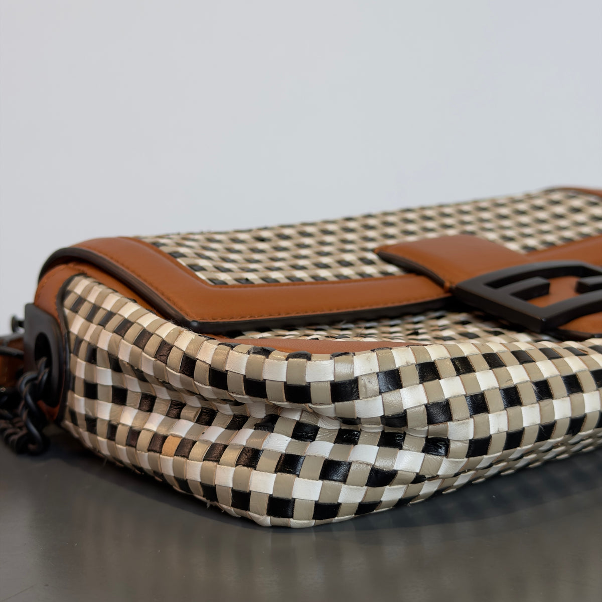 Fendi Baguette Vichy Interlaced Leather Bag