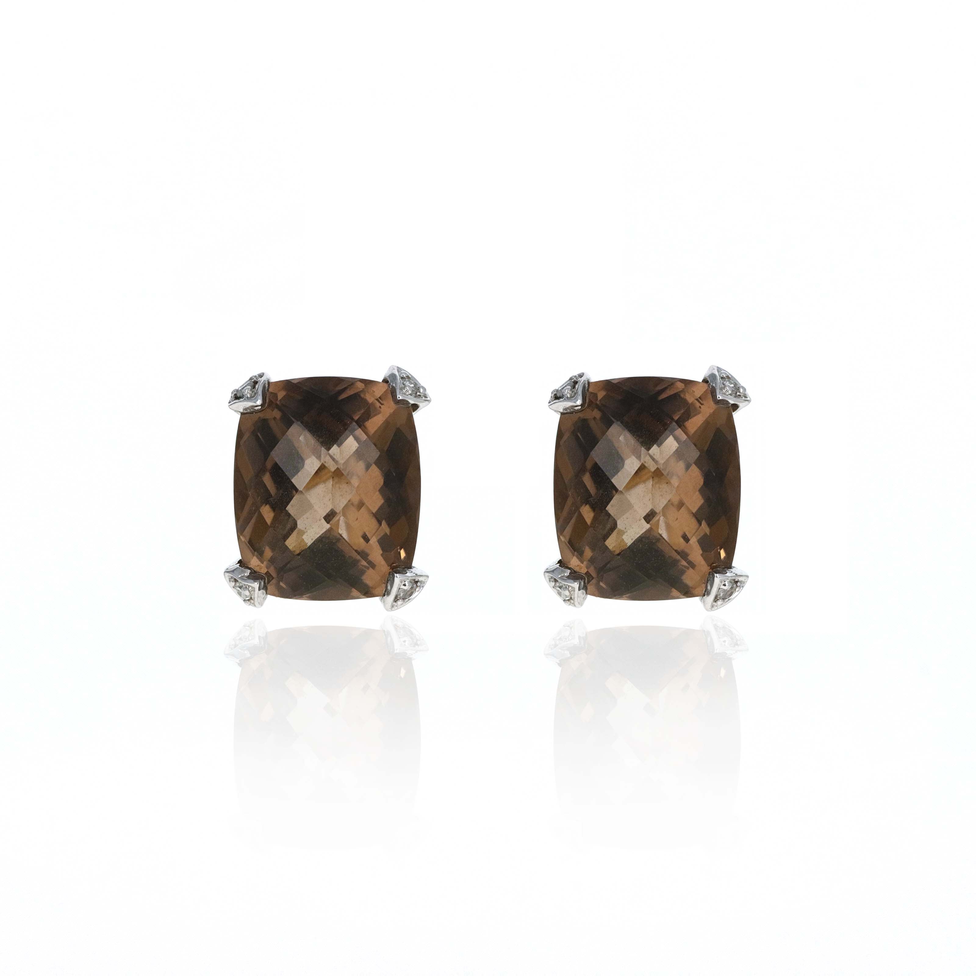 14K Gold 12 Carat Smoky Quartz Diamond Accent Stud Earrings - Queen May