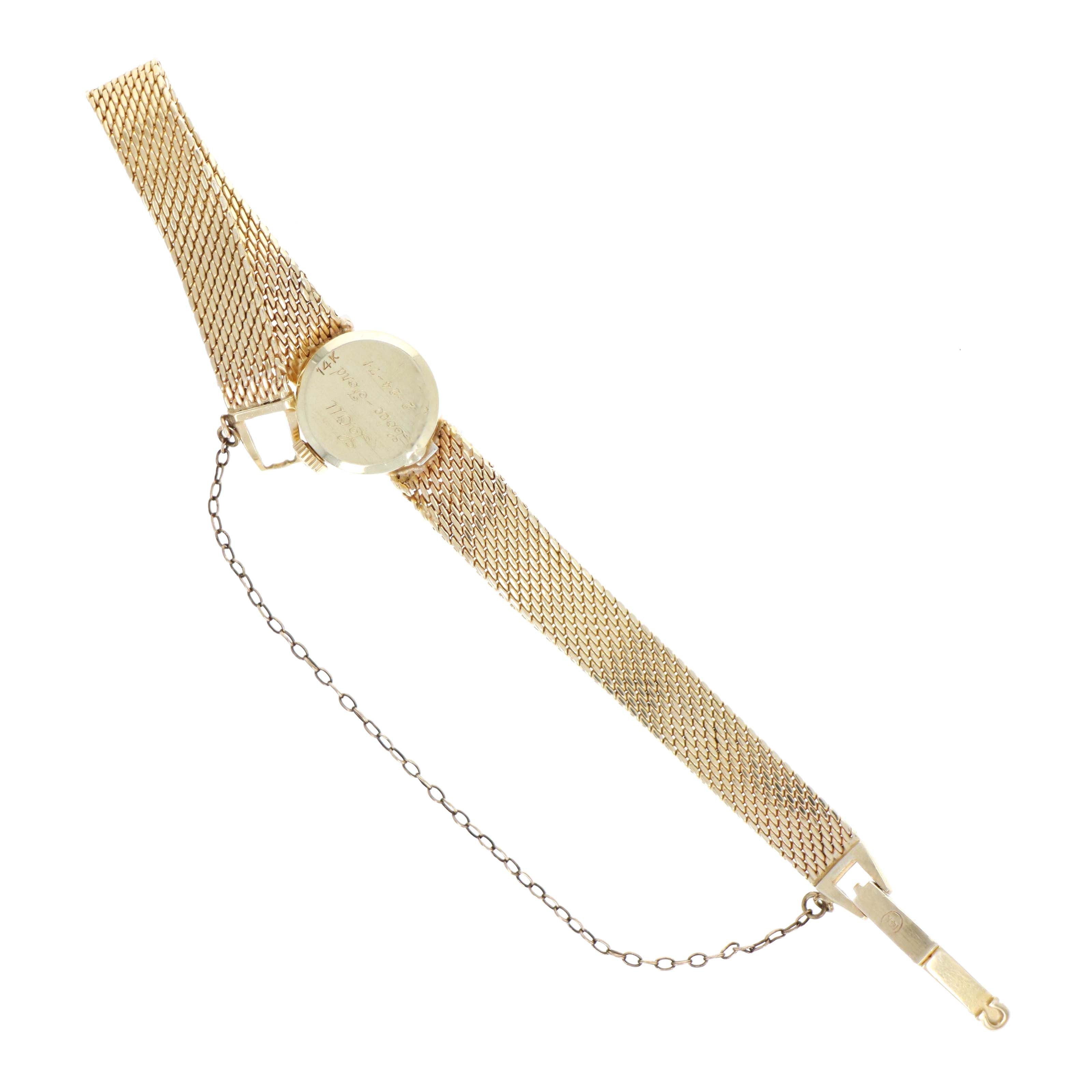 Vintage Omega 14K Yellow Gold Woven Mesh Bracelet Diamond Cocktail Watch