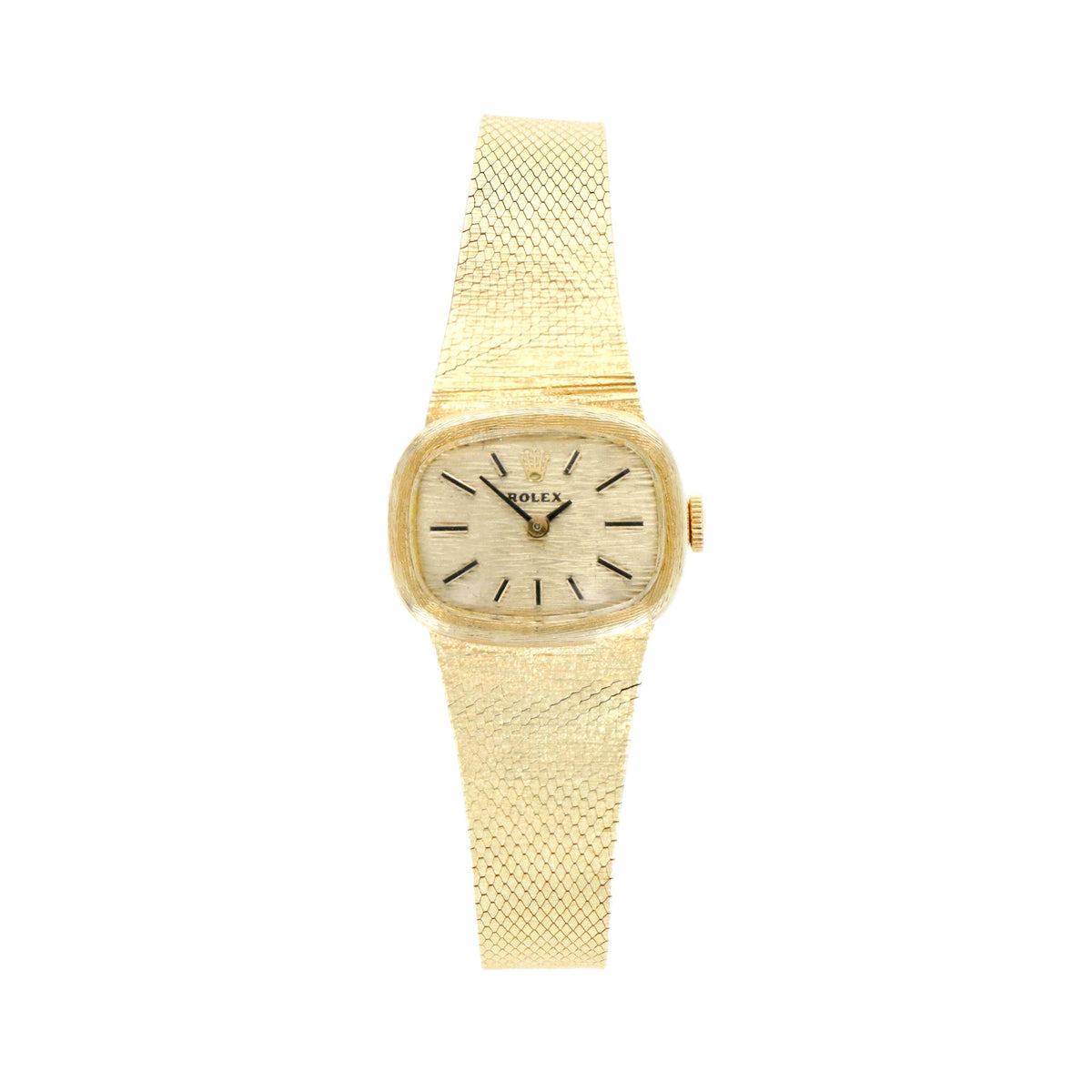 Vintage Rolex 14K Yellow Gold 22.5MM Champagne Bark Dial Mechanical Ladies Watch - Queen May