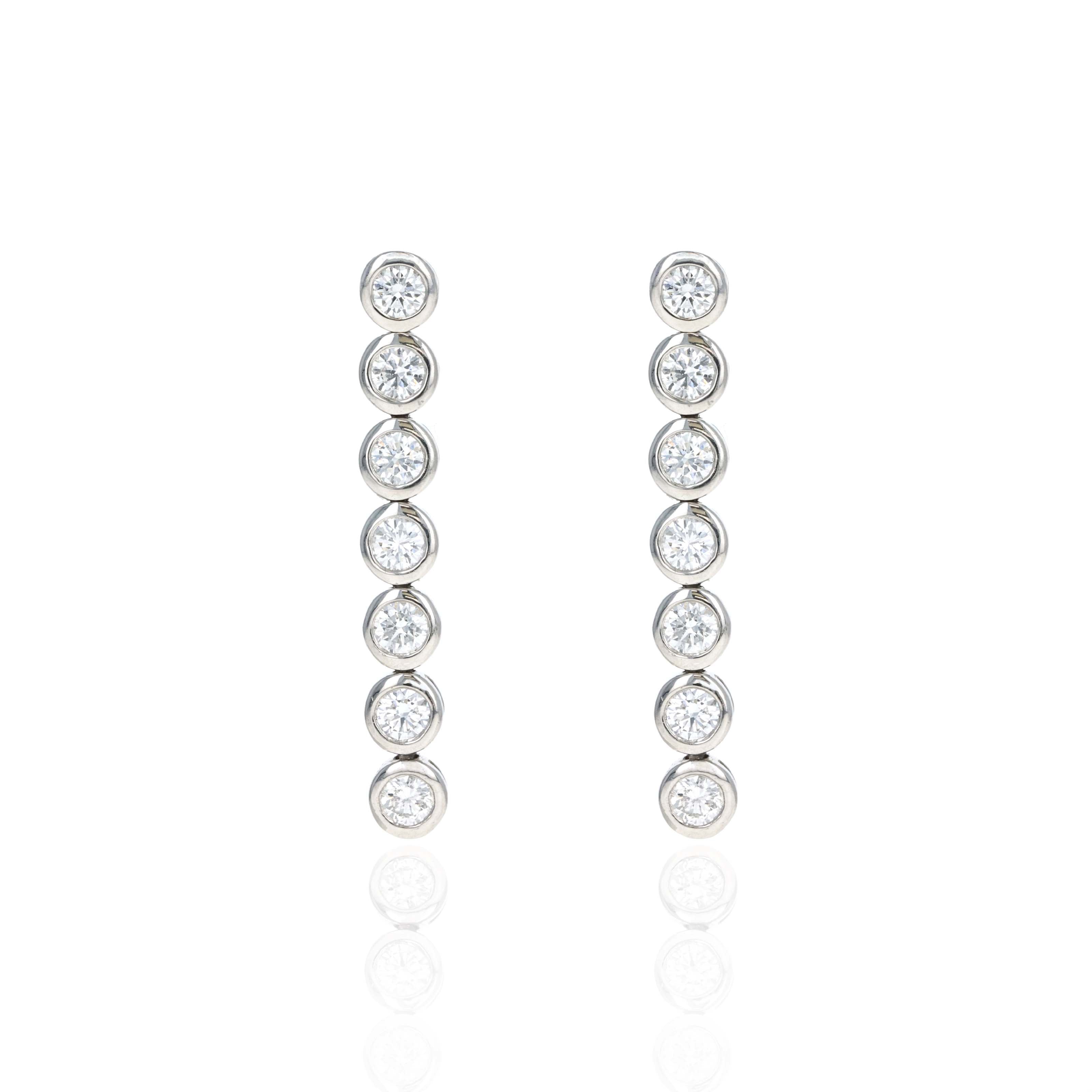 Platinum 1.40 Carat Round Diamond Bezel Drop Earrings - Queen May