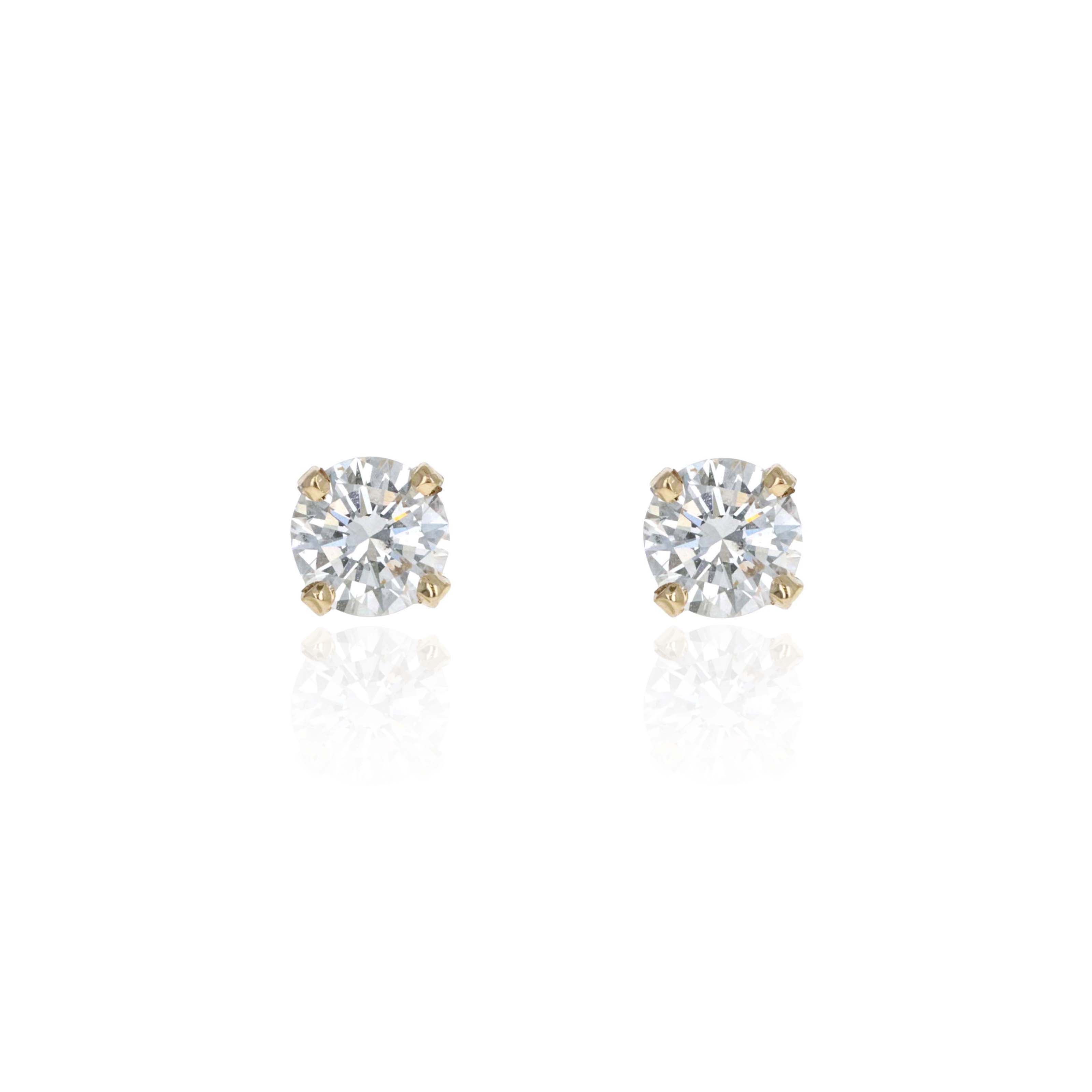 14K Yellow Gold 0.70 Carat Round Diamond Basket Stud Earrings - Queen May