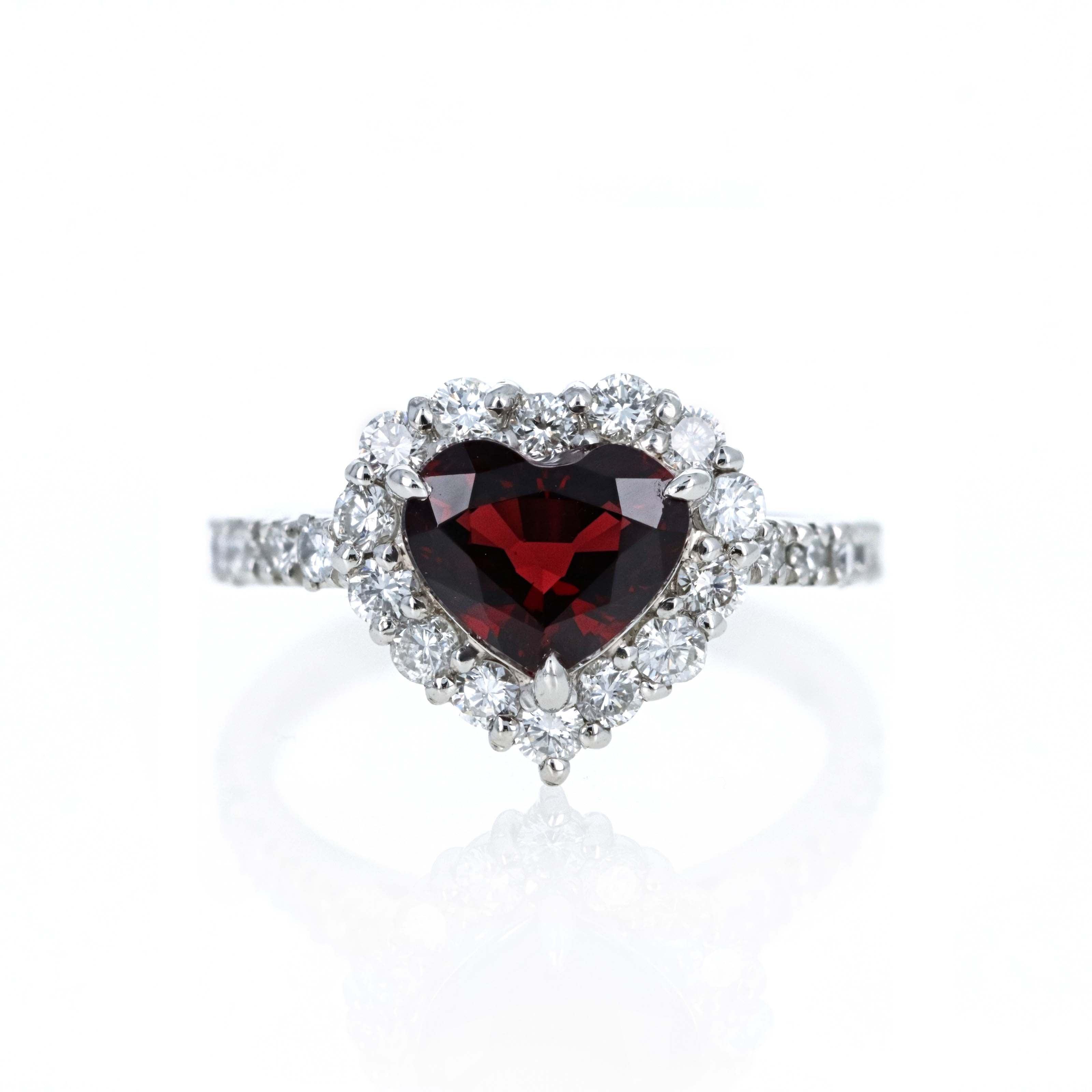Platinum 2.06 Carat Heart Shape No Heat Burma Spinal Diamond Halo Ring