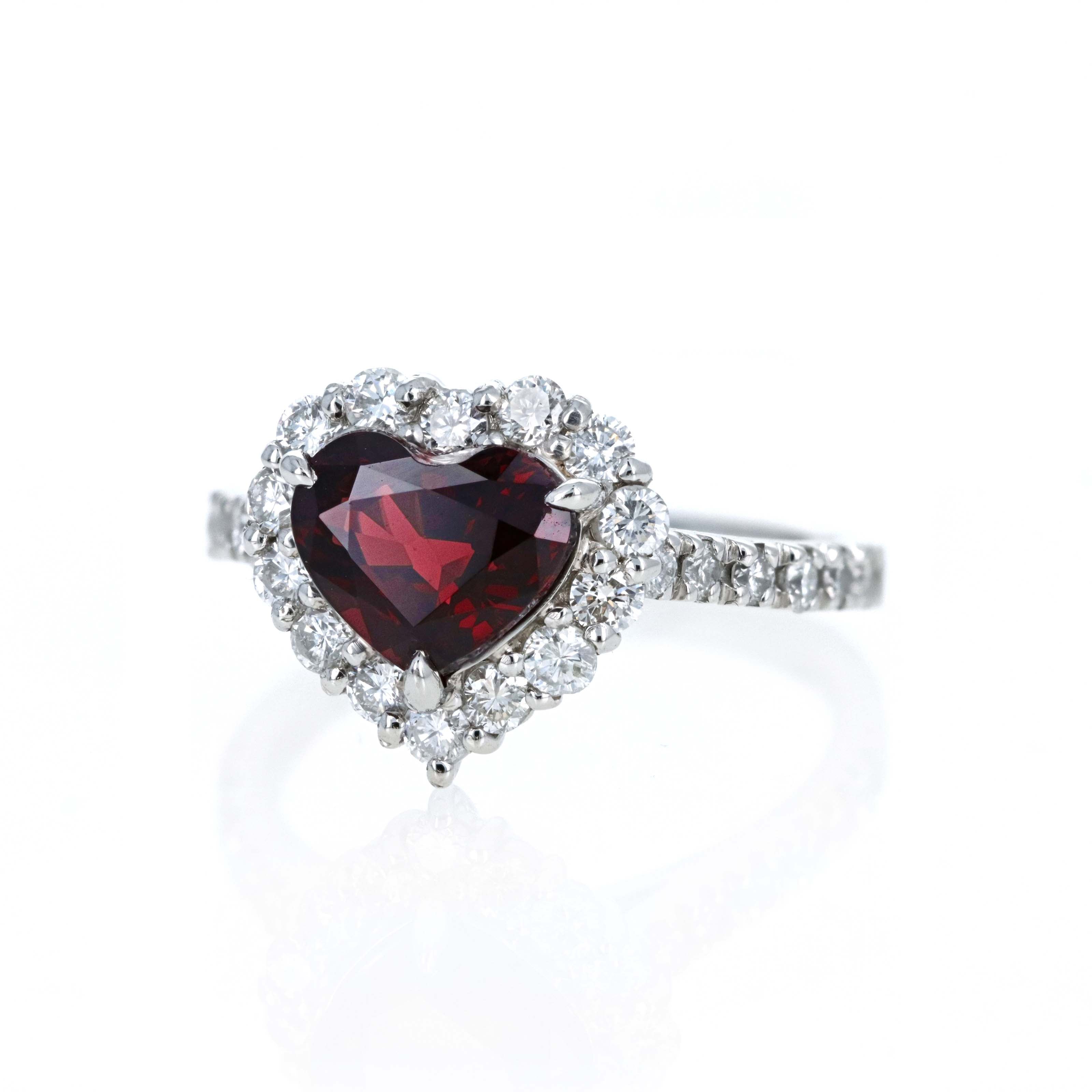 Platinum 2.06 Carat Heart Shape No Heat Burma Spinal Diamond Halo Ring