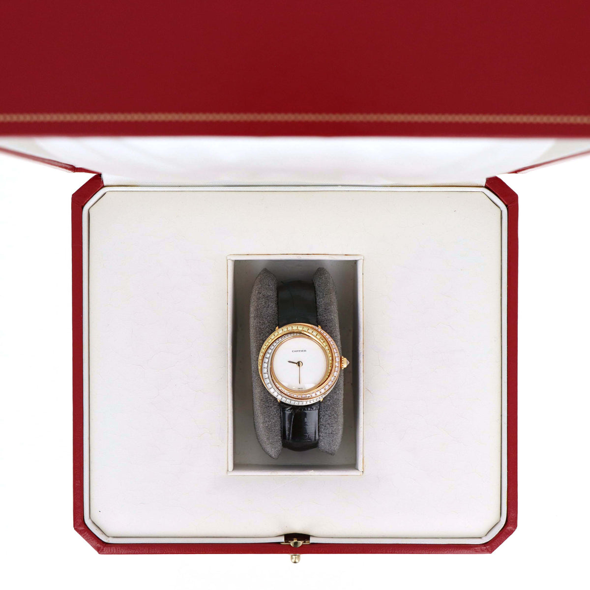 Cartier Trinity Tri Color 18K Gold Diamond Set 27MM Quartz Movement Leather Strap Watch Ref. WG200541
