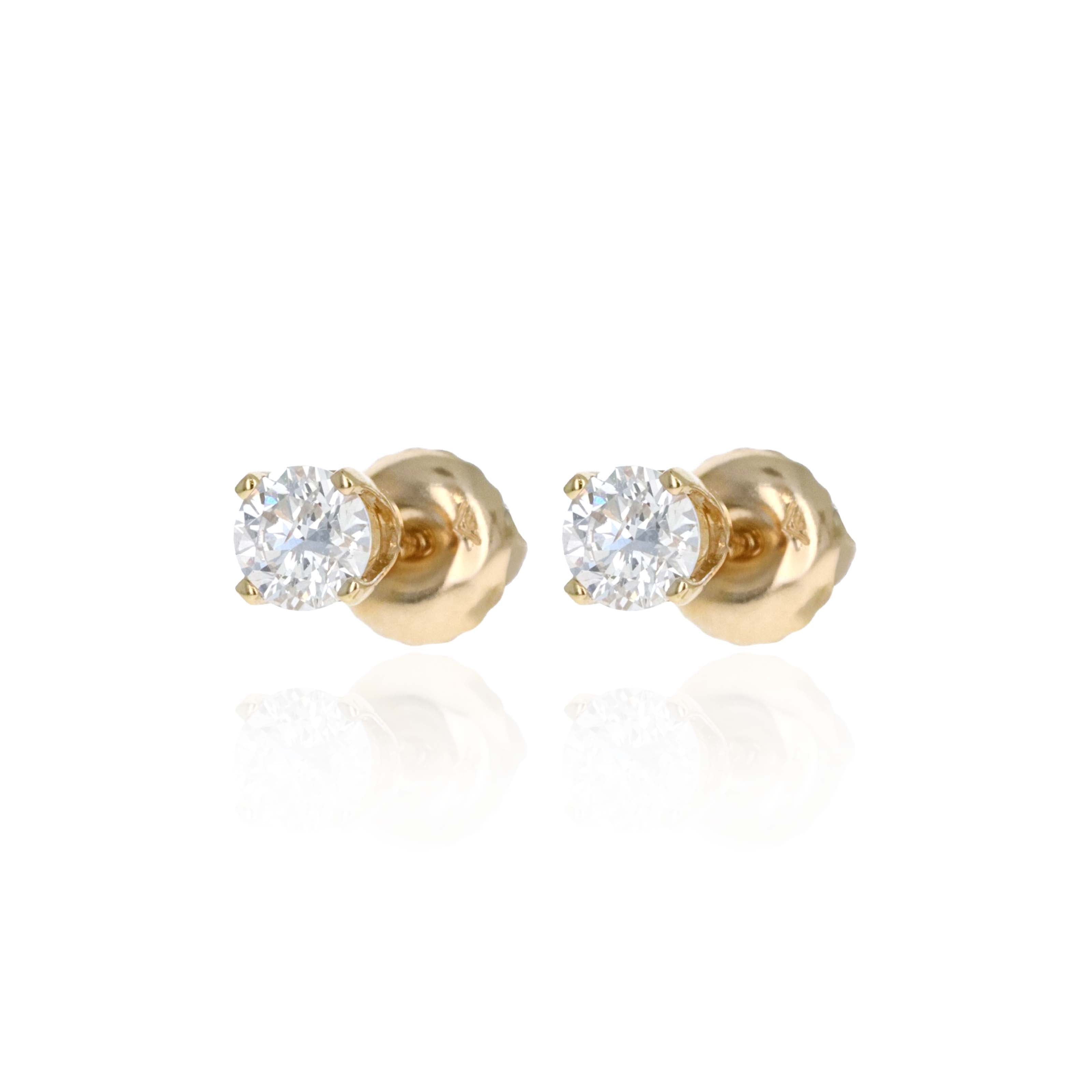 10K Yellow Gold 0.30 Carat Round Diamond Basket Screwback Stud Earrings - Queen May